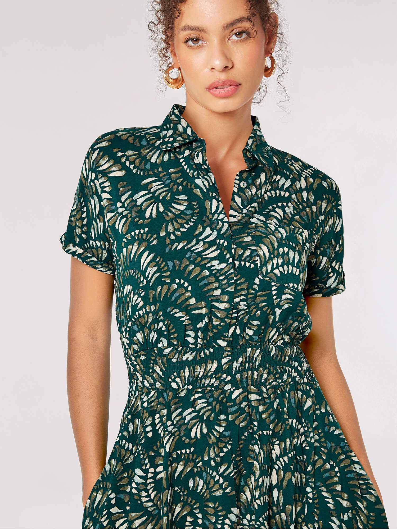 Apricot Druckkleid Blattmuster-Midikleid, (1-tlg) mit asymmetrischem günstig online kaufen