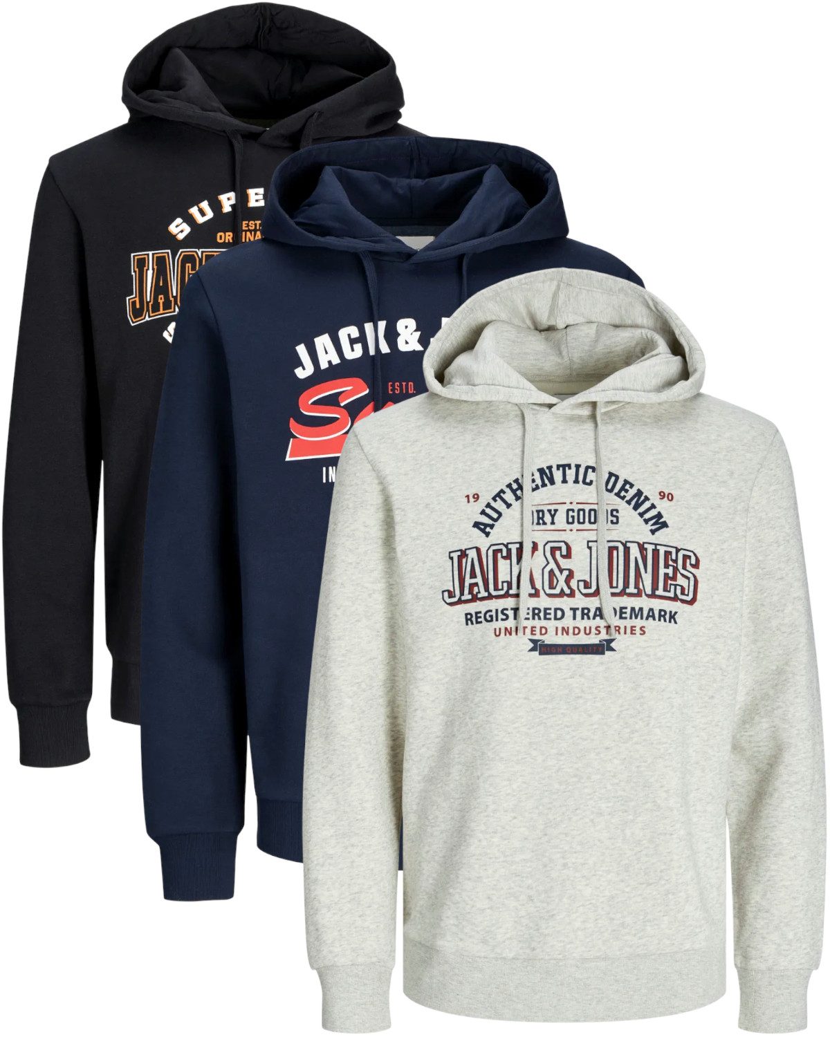 Jack & Jones Kapuzensweatshirt modische Hoodies mit Logoprint (Spar-Set, 3e günstig online kaufen