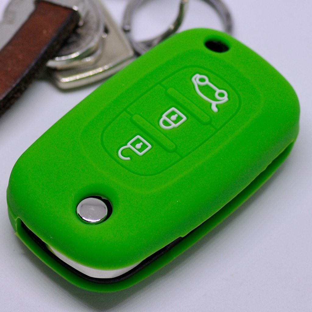 mt-key Schlüsseltasche Autoschlüssel Softcase Silikon Schutzhülle Grün, für Renault Twingo Clio Smart Forfour 3 Tasten Klappschlüssel