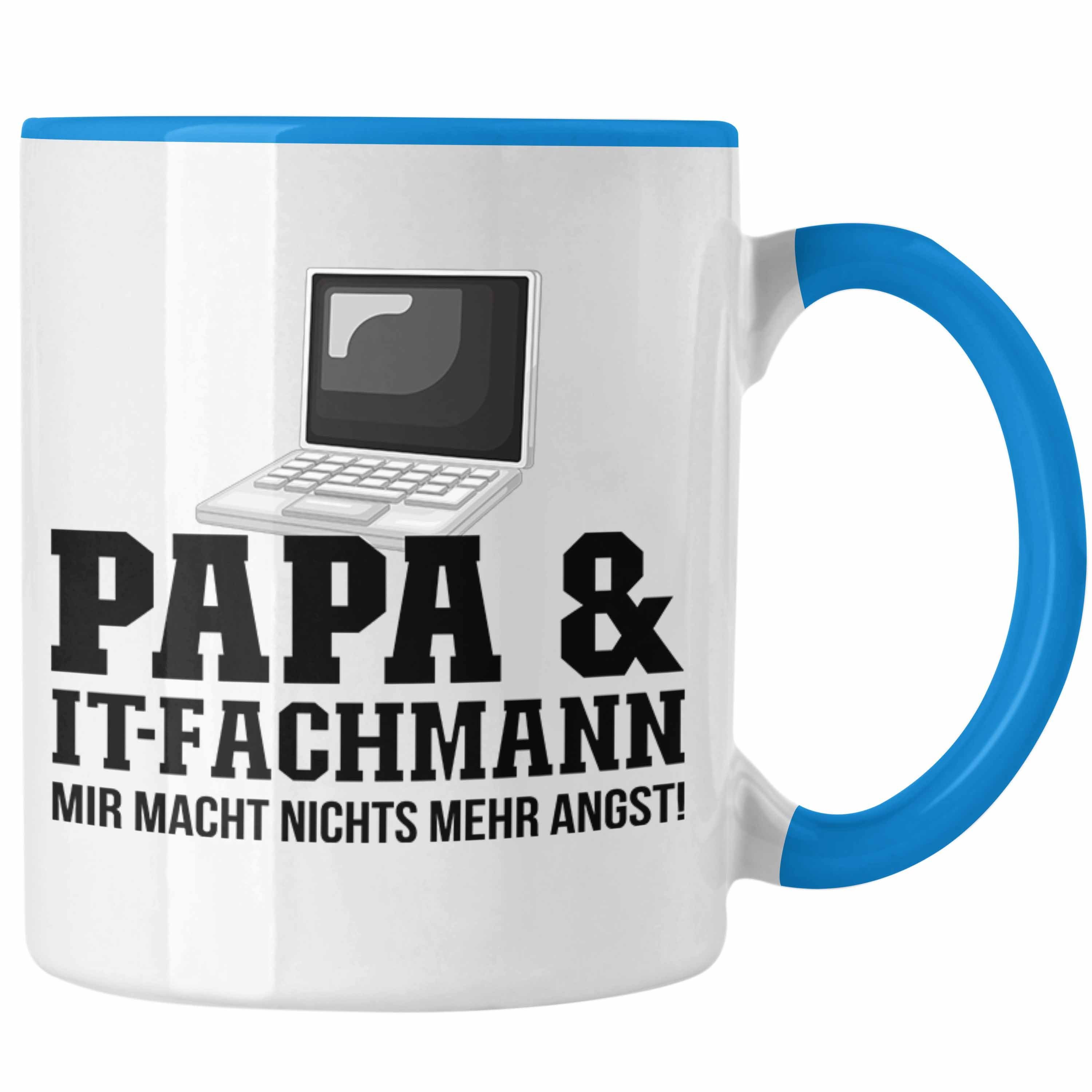 Trendation Tasse Trendation - Papa und IT-Fachmann Tasse Geschenkidee Vater für IT Tech Blau