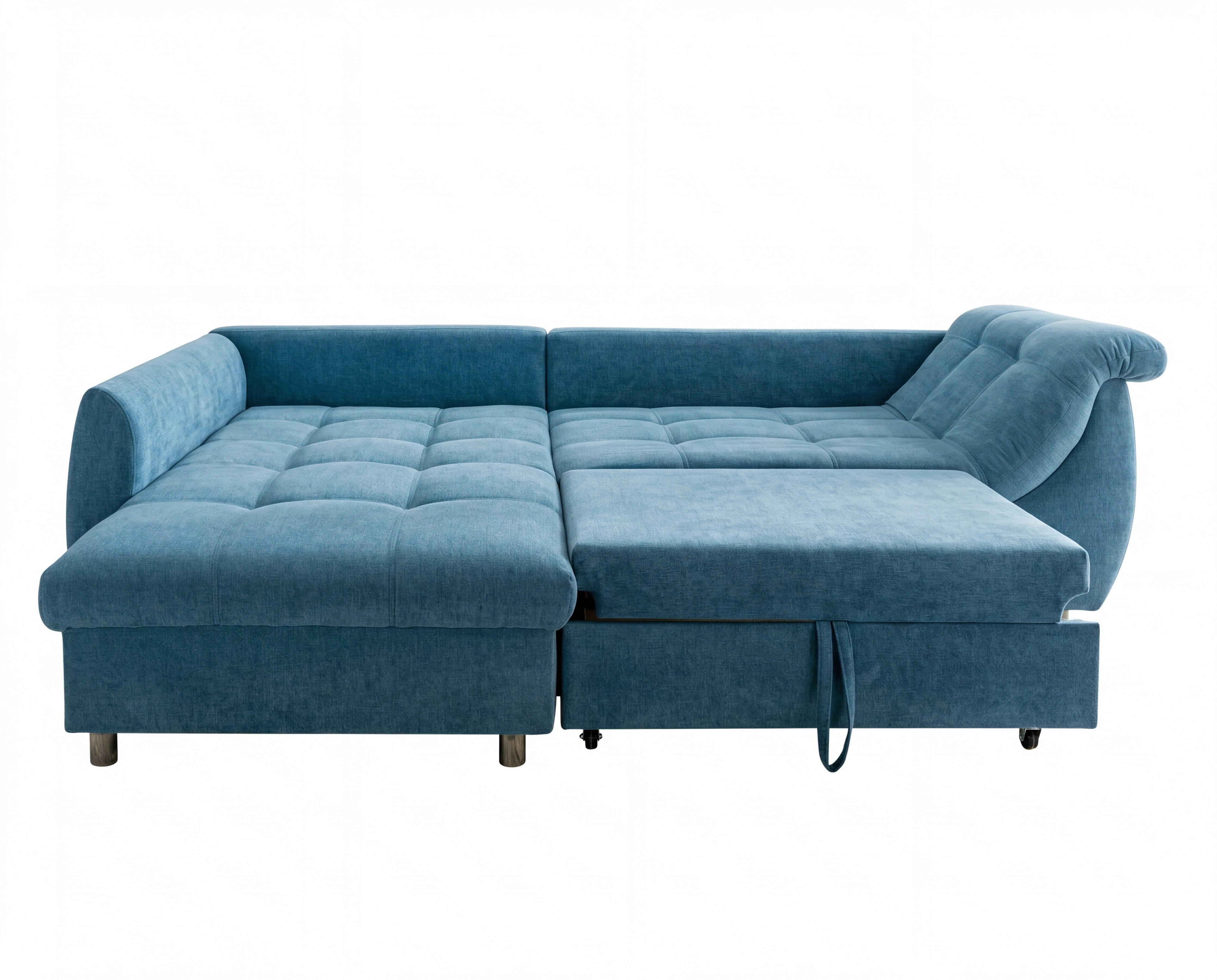 luma-home Ecksofa 17108, mit Bettfunktion B250/T190/H84 cm, Liegefläche 179x190 cm, Ottomane links, Wellenunterfederung, Mikrofaser Blau