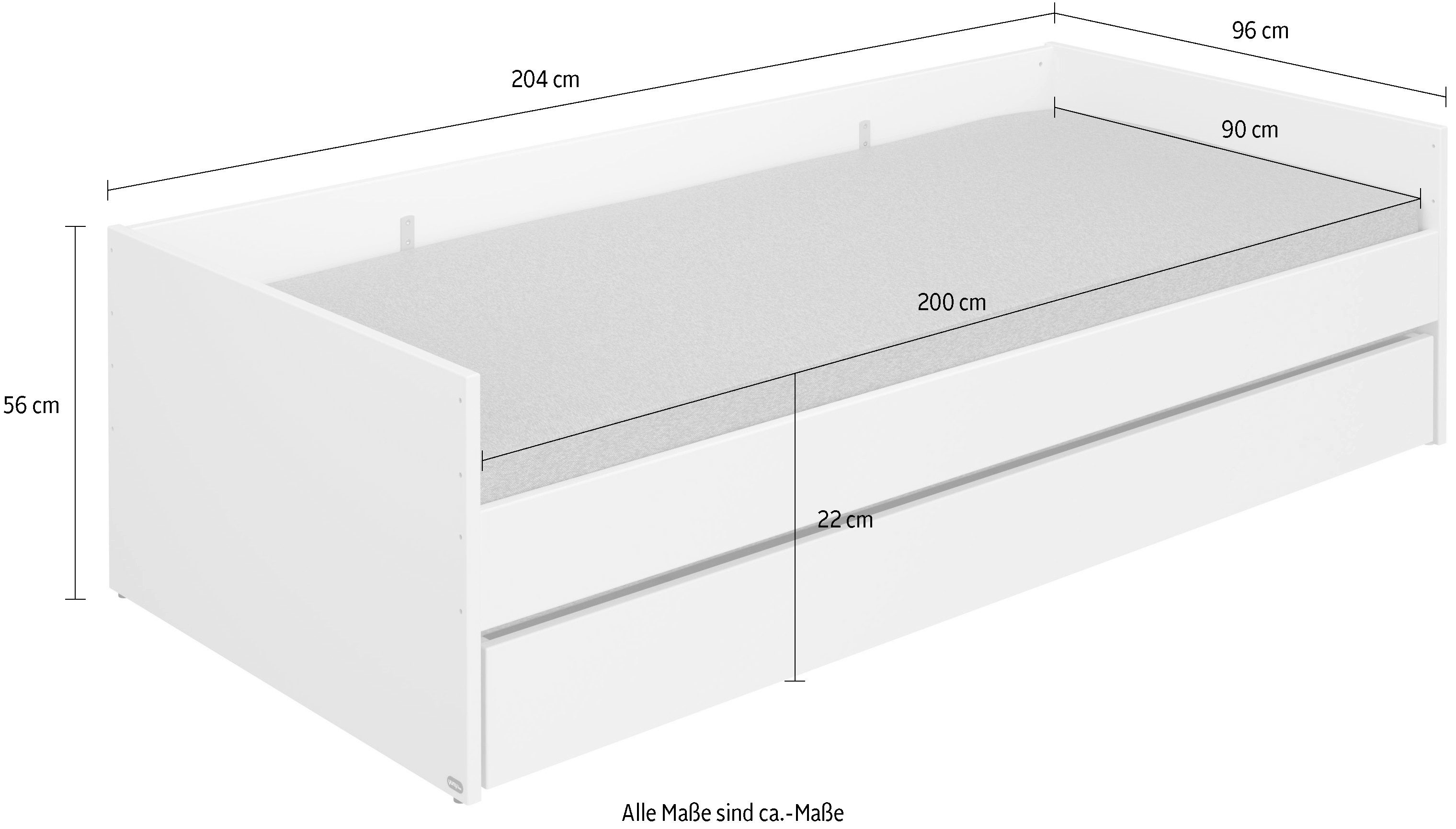 PAIDI Kinderbett CUTIE LEA in Weiß mit Bettkasten, Jugendliege (L/B/H ca. 204/96-126/56cm, Off-White), bietet extra Stauraum oder zusätzliche Liegefläche, Kojen – Bild 4 von 4