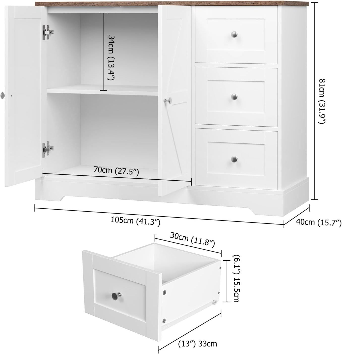 HOMECHO Sideboard, Küchenschrank mit Arbeitsplatte, Buffetschrank Weiß & Br günstig online kaufen