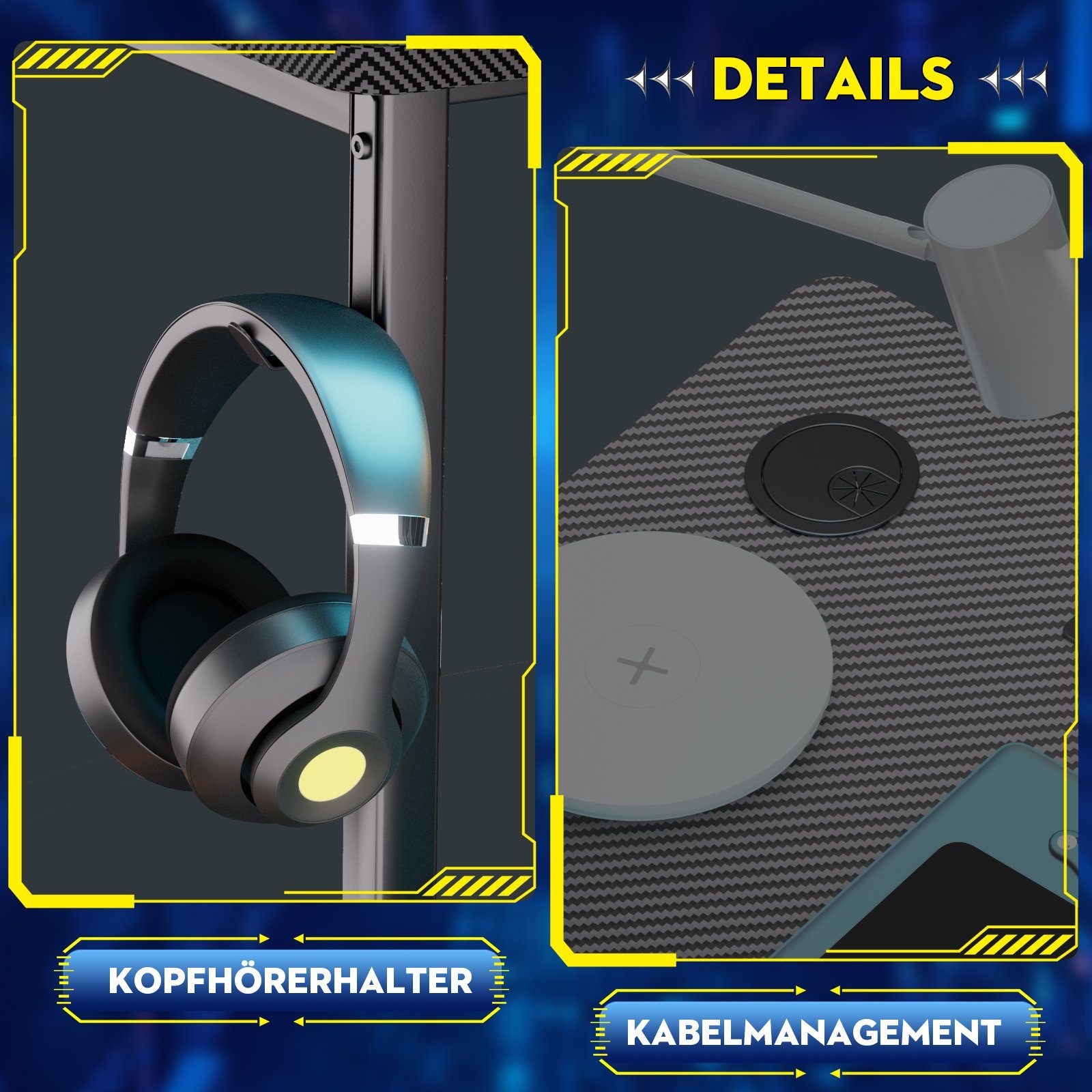 GTPLAYER Schreibtisch Gaming Tisch Eckschreibtisch mit Regal USB-Ladeanschluss und Steckdose (1 Tisch), 120/100cm Computertisch L Form, PC Tisch für Büro, Heimb – Bild 5 von 5