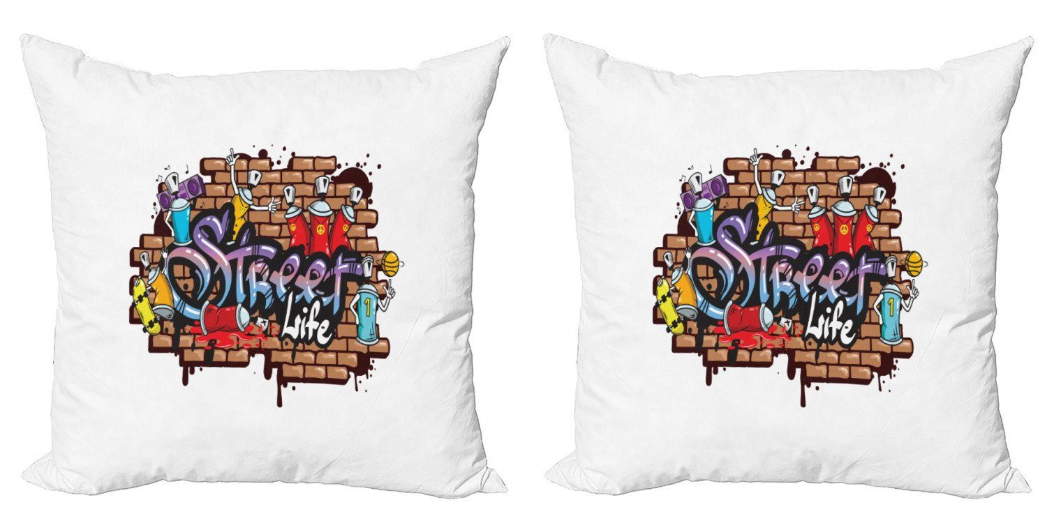 Abakuhaus Graffiti-Kunst (2 Stück), Modern Life Jugend Accent Digitaldruck, Street Doppelseitiger Kissenbezüge