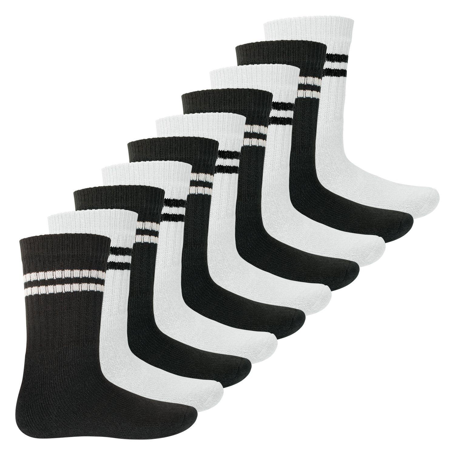 MT Tennissocken Kinder Freizeit Socken (5/10 Paar) Tennissocken Mädchen & Jungen (10-Paar) Mix (5x Schwarz + 5x Weiss)