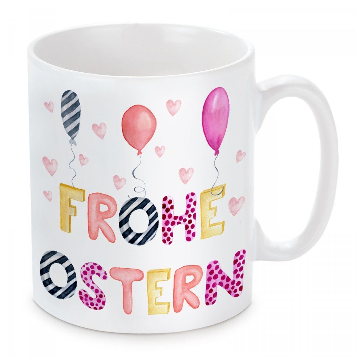 Herzbotschaft Tasse Kaffeebecher mit Motiv Frohe Ostern, Keramik, Kaffeetasse spülmaschinenfest und mikrowellengeeignet
