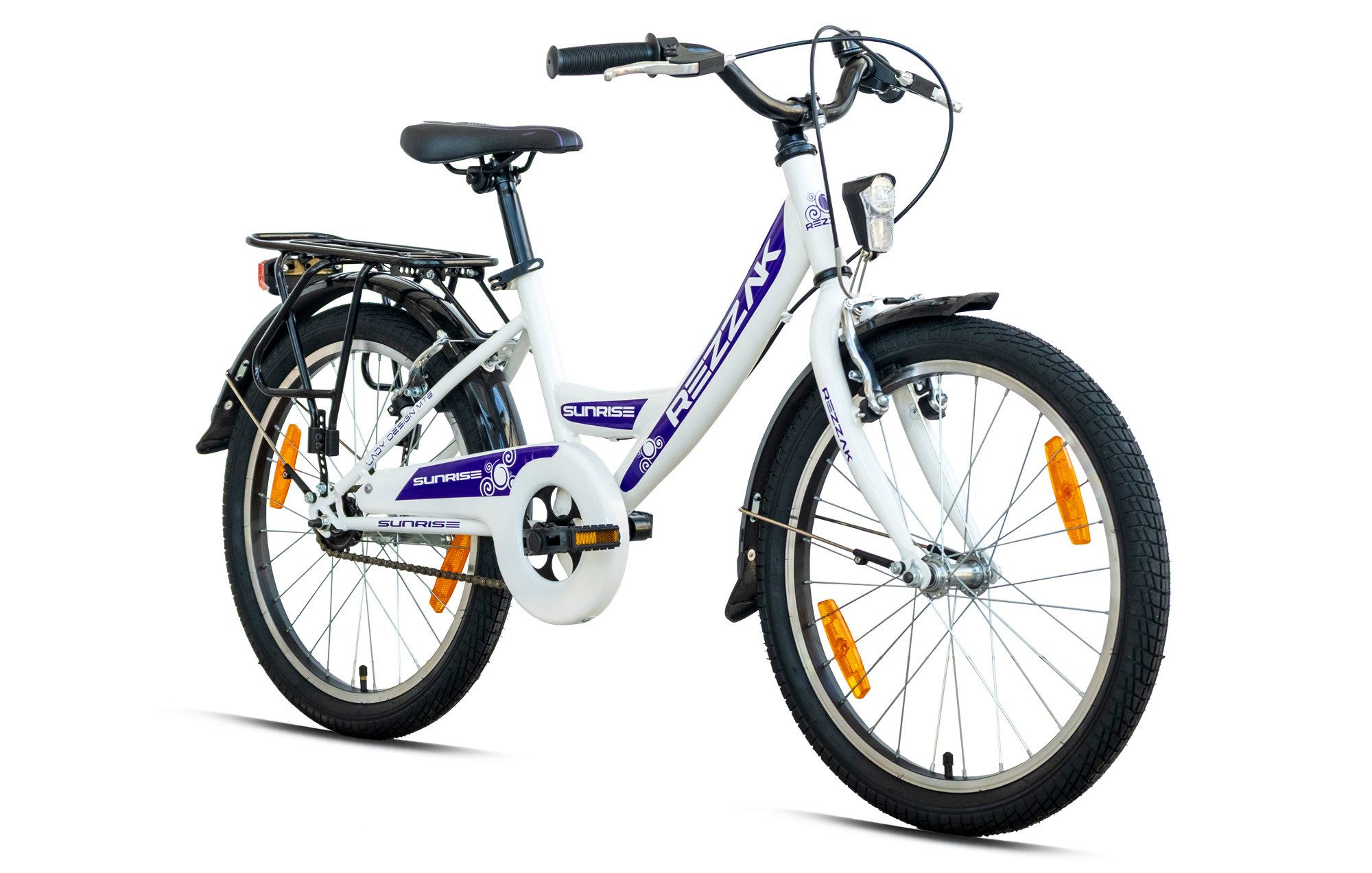 Rezzak Kinderfahrrad 20 Zoll Mädchenfahrrad City mit Rücktrittbremse lila weiss -054, 1 Gang