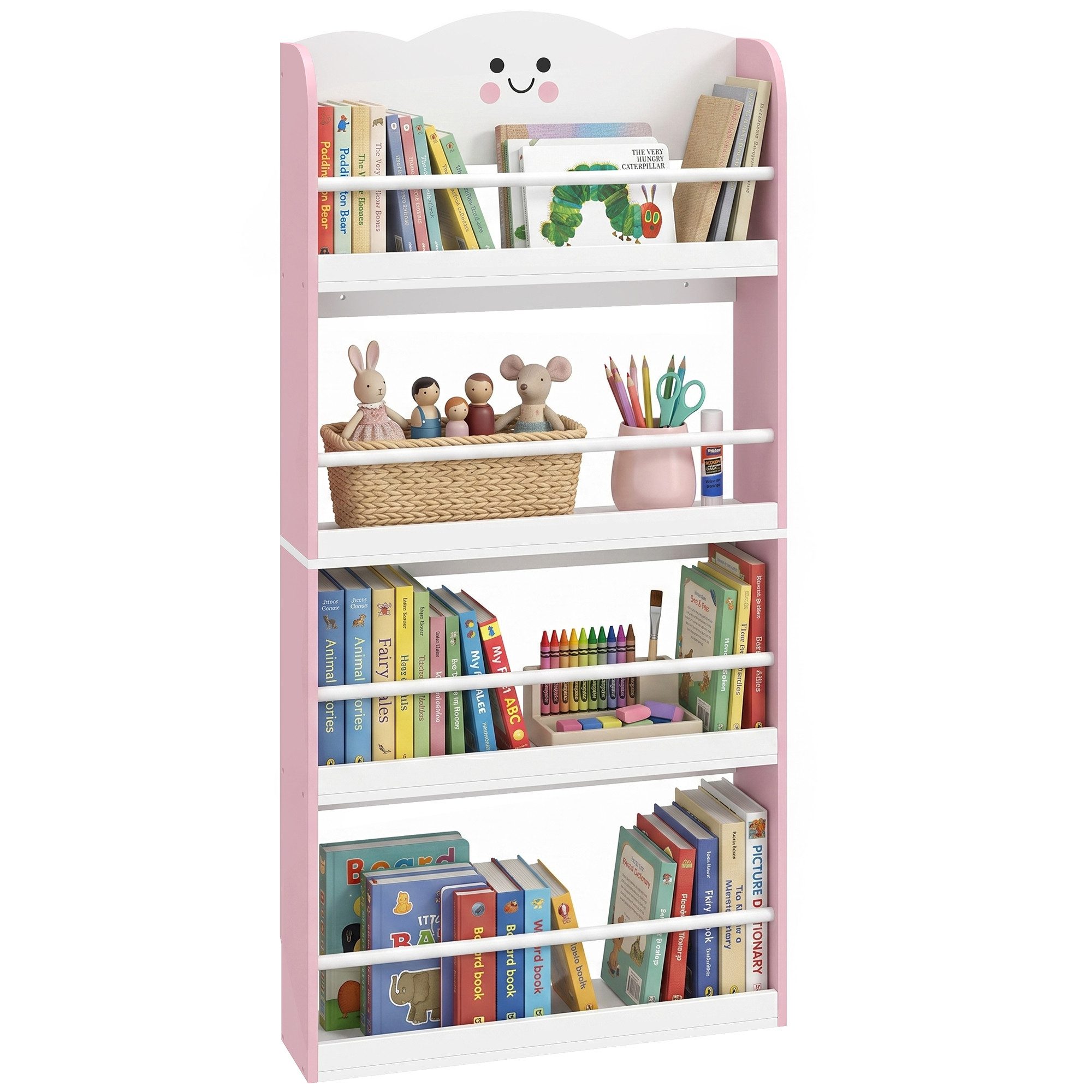 AIYAPLAY Kinderregal Bücherregal Kinder, 4 Etagen, Spielzeugregal, Zuckerwatte-Design, Kinderzimmerregal 1-tlg., Anti-Kipp-Kit, platzsparend