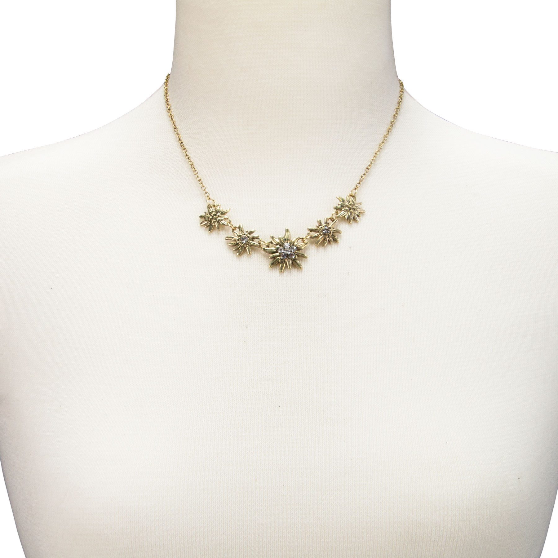 Alpenflüstern Collier Trachten-Halskette Edelweiß- Symphonie (antik-gold-farben), - Damen-Trachtenschmuck, Dirndlkette, Trachtenkette – Bild 3 von 3