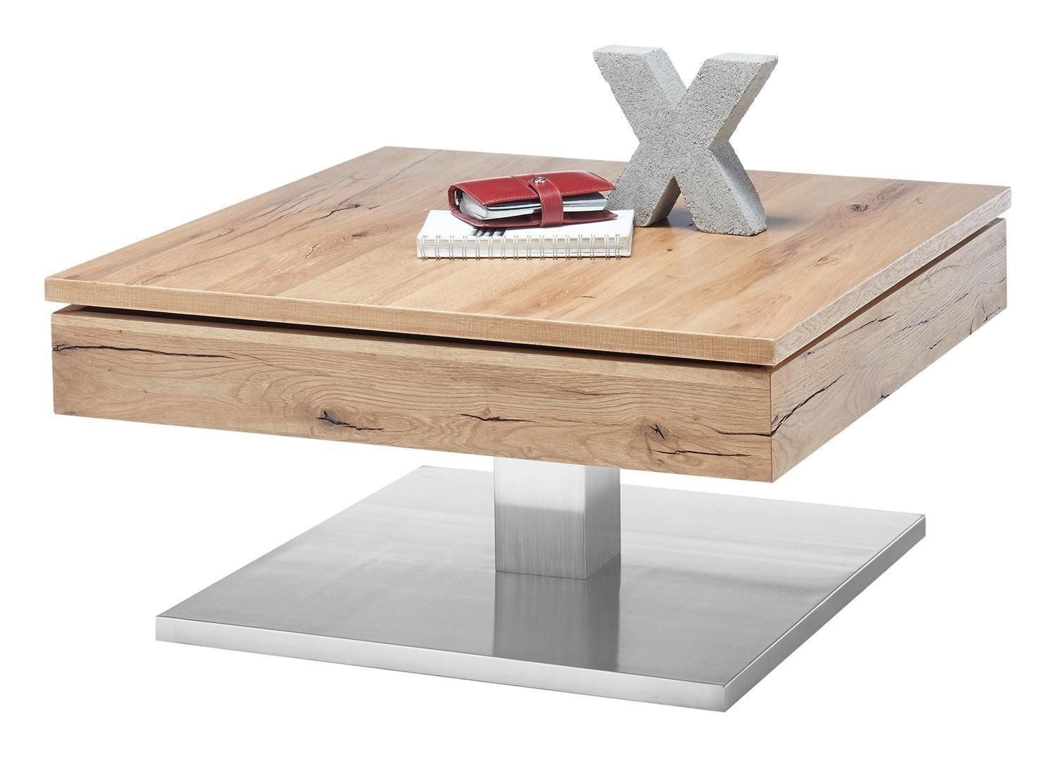 Couchtisch MONROVIA, Braun, Edelstahlfarben, MDF, Asteichenholzfurnier, drehbare Deckelplatte, B 75 x H 83 x T 75 cm