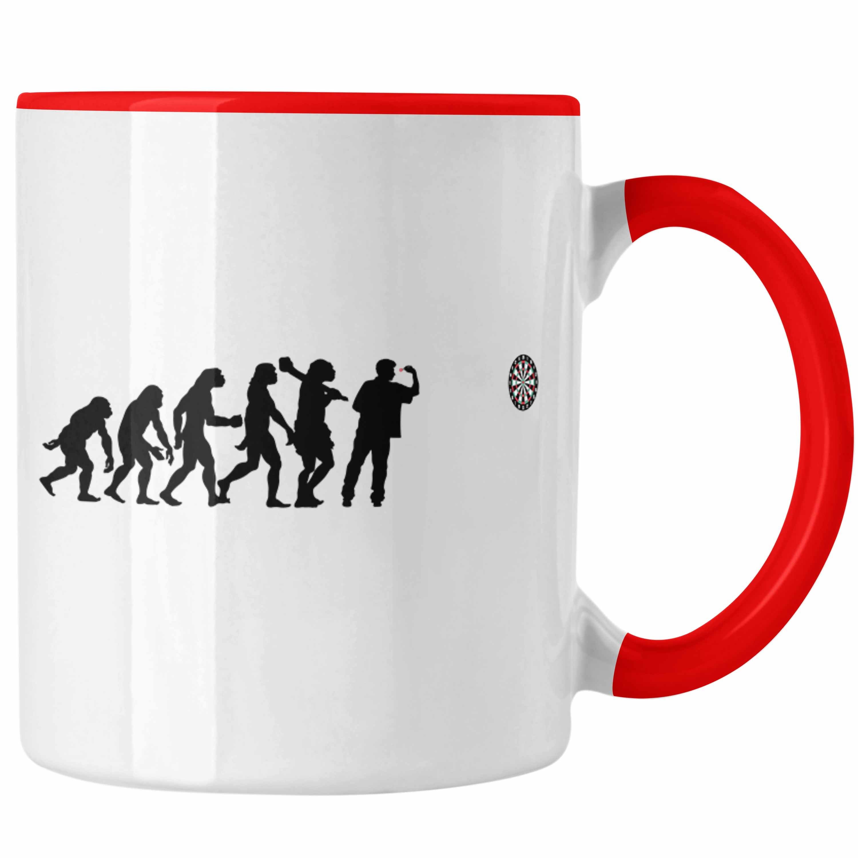 Trendation Tasse Trendation - Dart Tasse Dartpfeil Evolution Spruch Männer Dart-Spieler Geschenkidee Rot