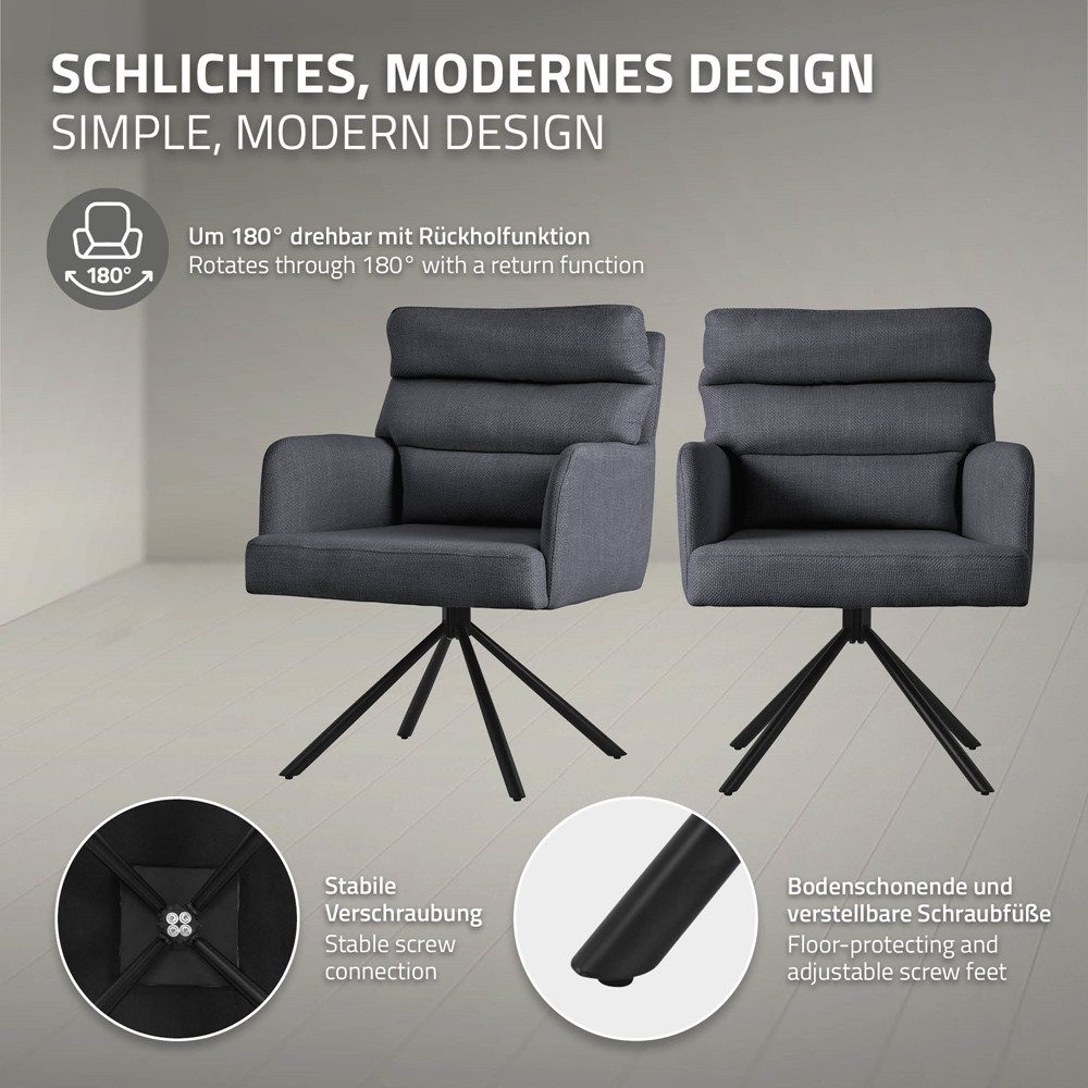 ML-DESIGN Polsterstuhl Esszimmerstühle mit Rücken- & Armlehne moderne Design Küchenstühle (6 St), Design Armlehnstuhl 6er Set Polyester 180° Drehbar ergonomisch – Bild 3 von 5