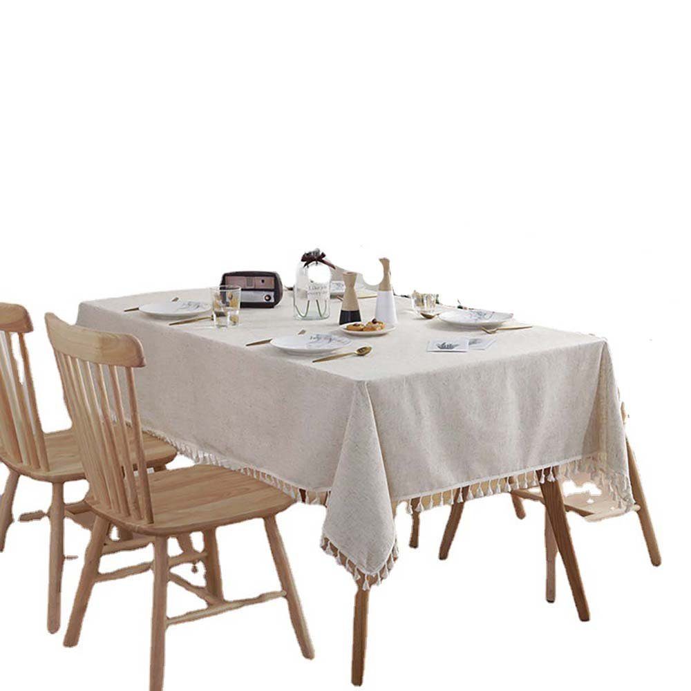 DRSEON Tischdecke 100 x 140 cm große rechteckige Tischdecke aus Baumwolle und Leinen (2-tlg)
