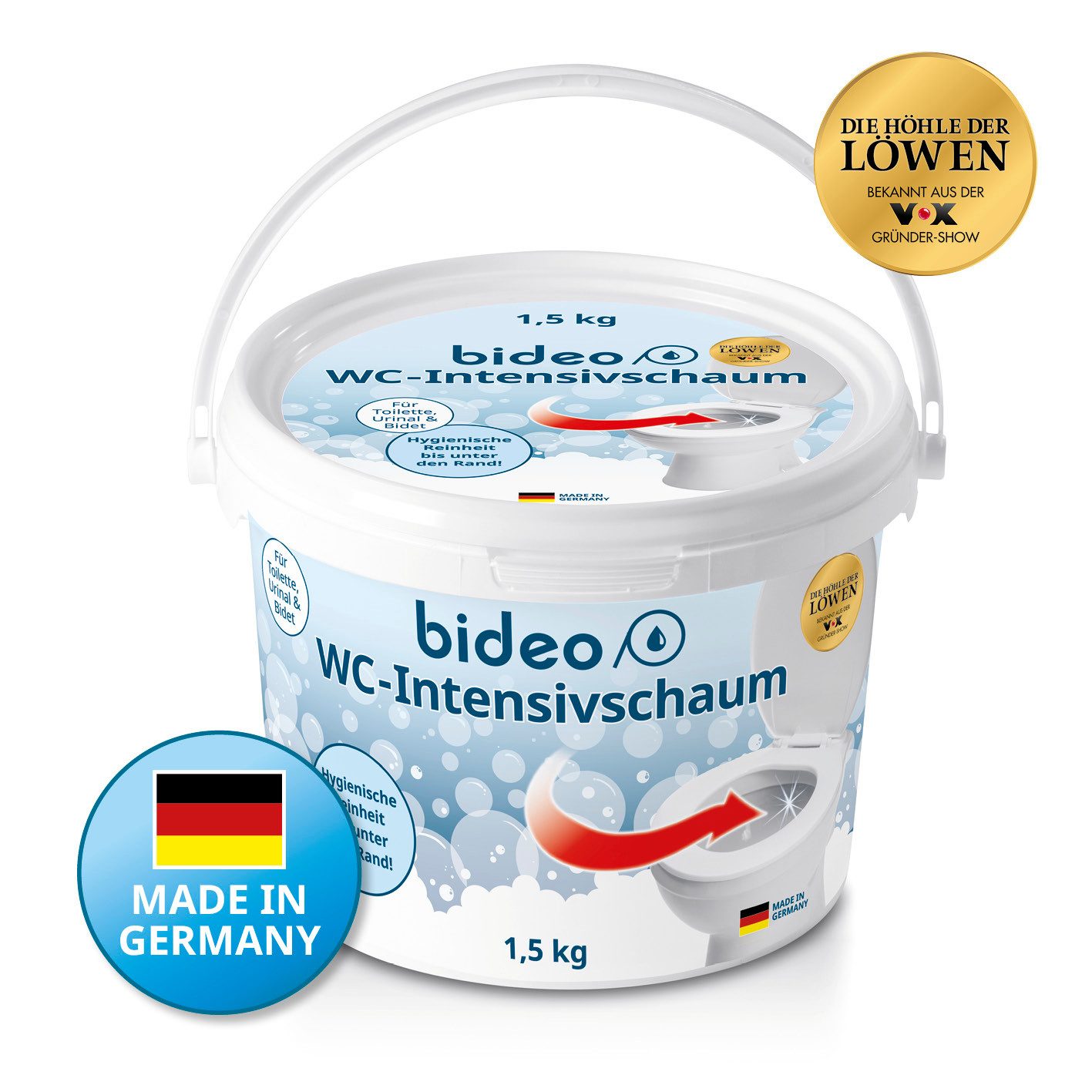 bideo WC-Intensivschaum 1,5 kg, Kraftschaum bis unter den Rand, WC-Reiniger (Löst zuverlässig Kalkablagerungen und Urinstein)