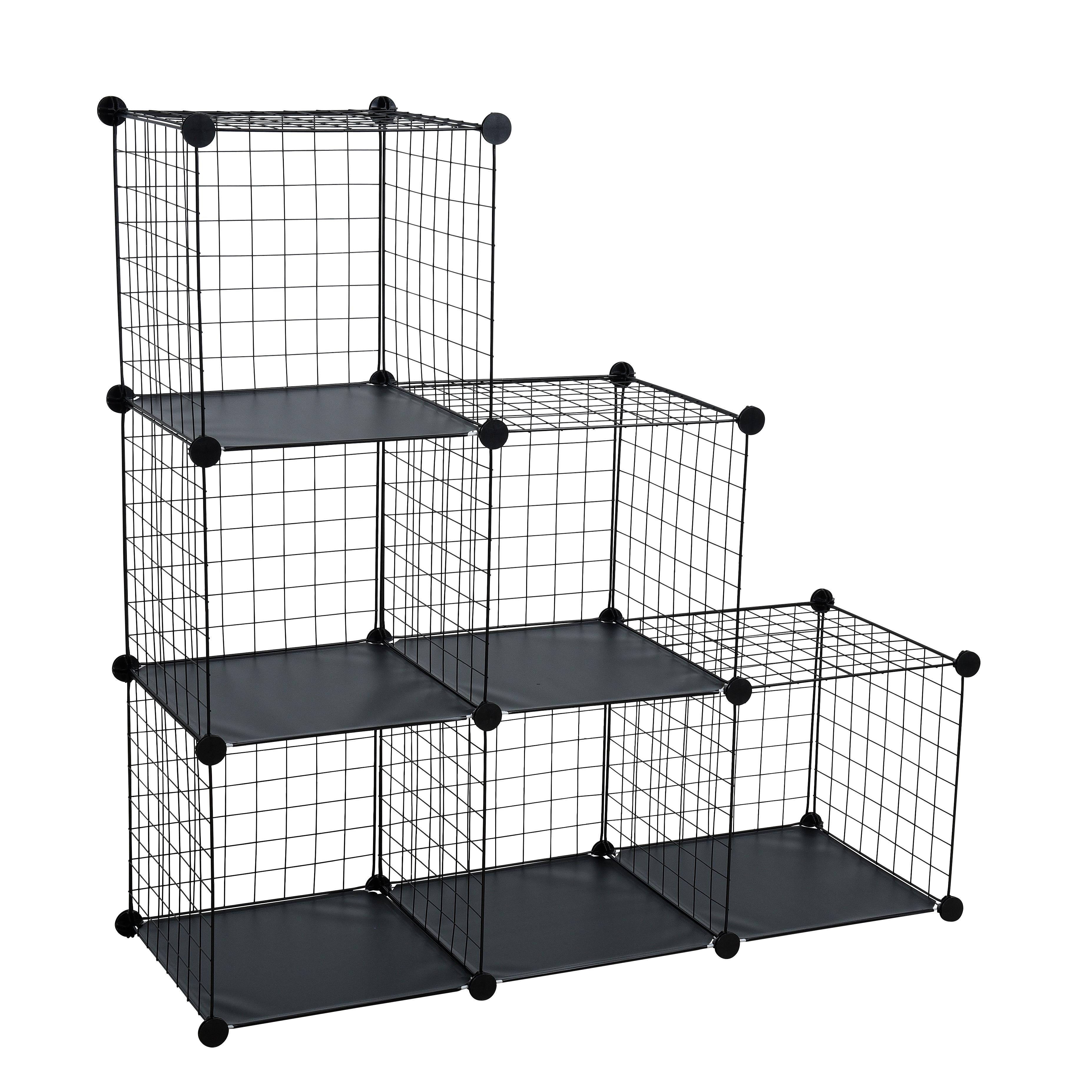 ESTEXO Regal Stufenregal system Steckregal 6 Fächer Gitter DIY Würfelregal Schwar