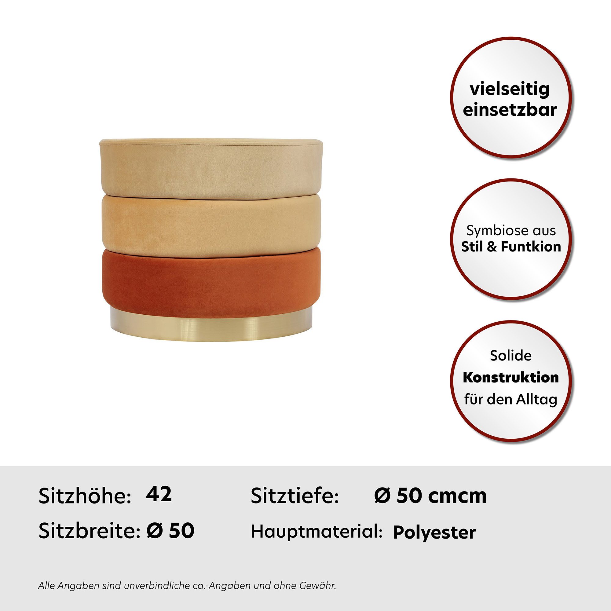 Kayoom Sitzhocker Hocker Elyse, Edler Touch durch goldenen Sockel (1 St), samtweich, hochwertig, Perfekt aufeinander abgestimmte Farben