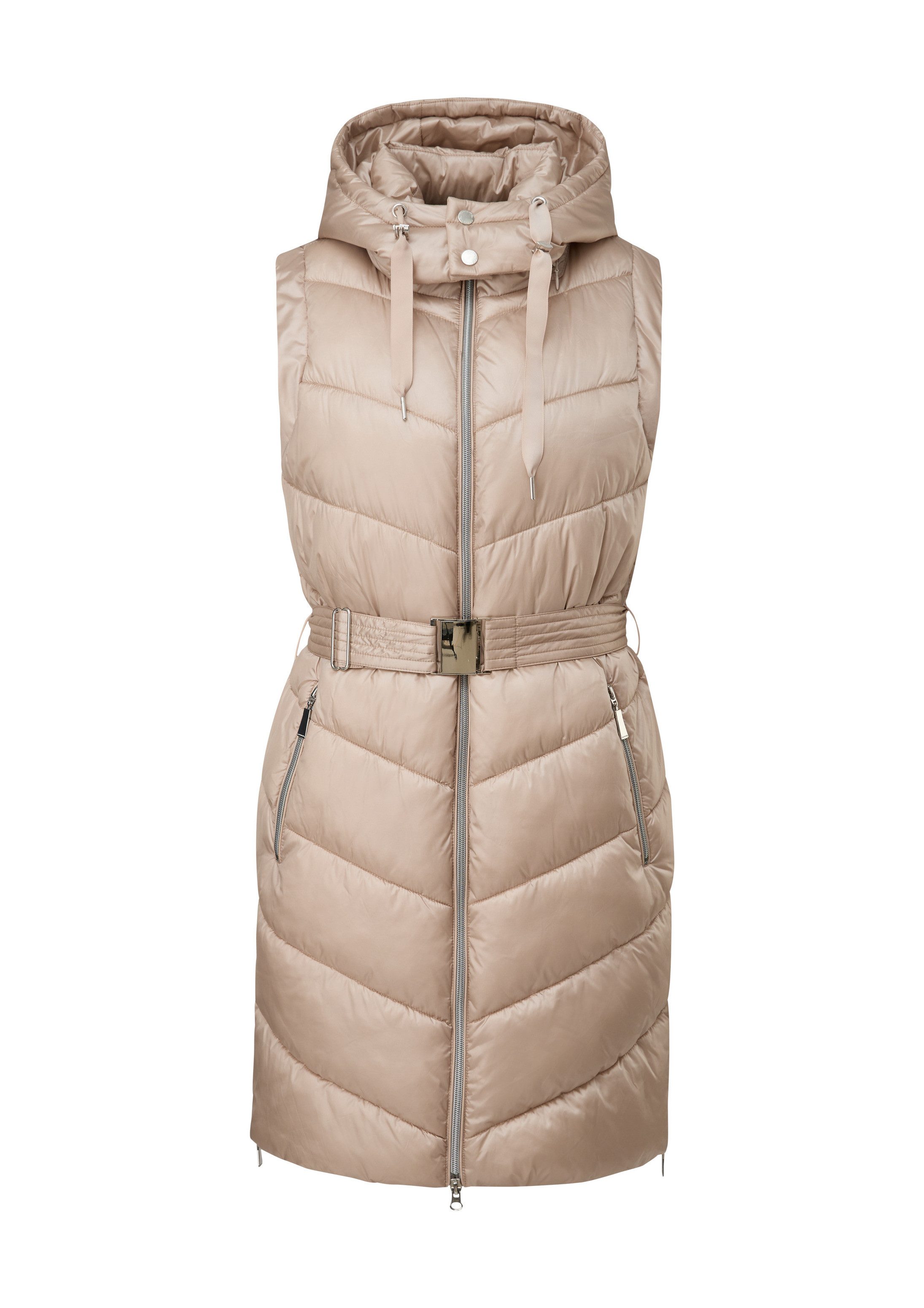 comma Outdoorjacke Outdoor-Weste Lange Steppweste mit Taillengürtel