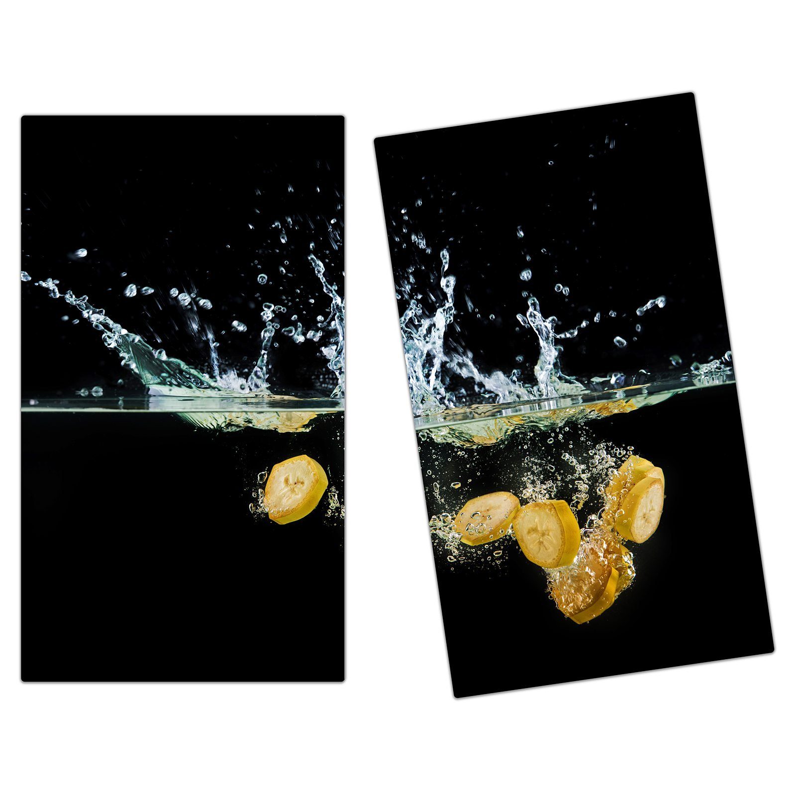 im Wasser, tlg) Glas, Herdabdeckplatte Glas Spritzschutz aus Bananen (2 Herd-Abdeckplatte Primedeco