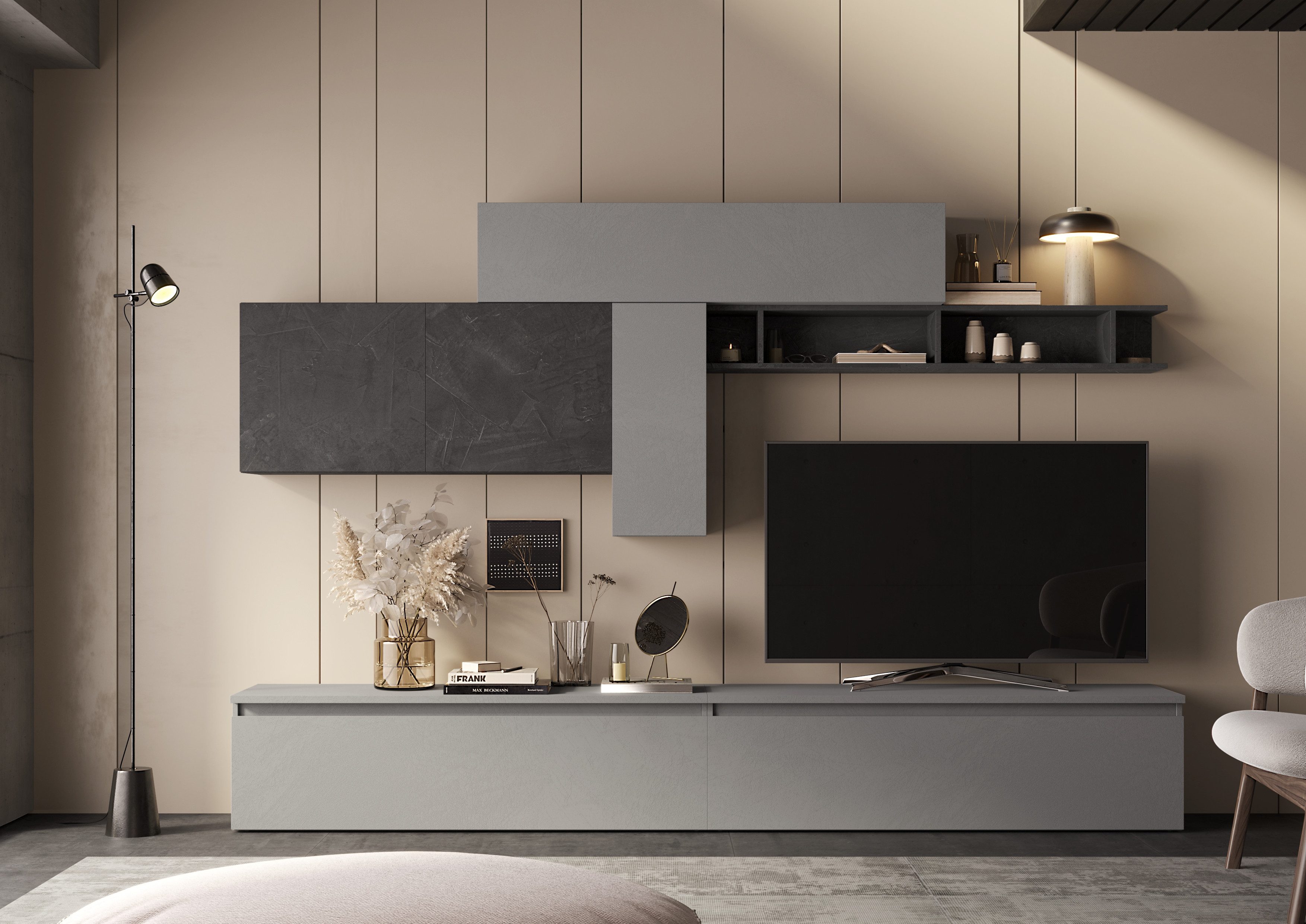 Home affaire Wohnwand Infinity, 7tlg. Breite 276 cm, Höhe variabel, Schrankwand, Anbauwand, (2x Lowboard, 2x Hängeschrank, 2x Hängewürfel, Wandregal)