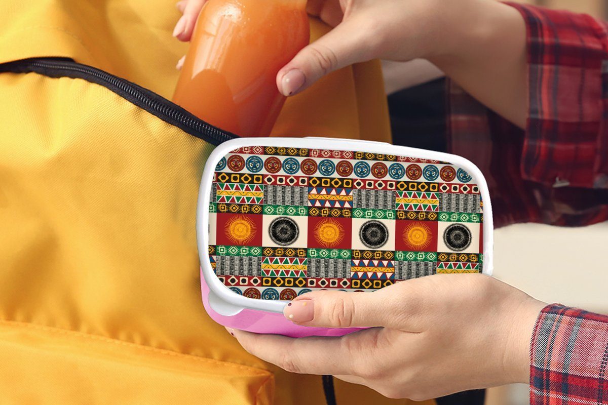 Maya Brotbox Snackbox, - (2-tlg), Muster Kinder, Erwachsene, Mädchen, MuchoWow Kunststoff, Lunchbox Details - - Brotdose für Südamerika, Kunststoff rosa