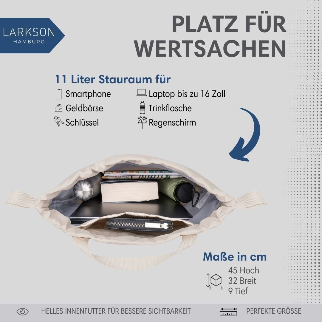 LARKSON Turnbeutel No 7 Turnbeutel Damen Herren (1-tlg), Sporttasche, Anti Diebstahl Seitentasche, Wasserabweisend