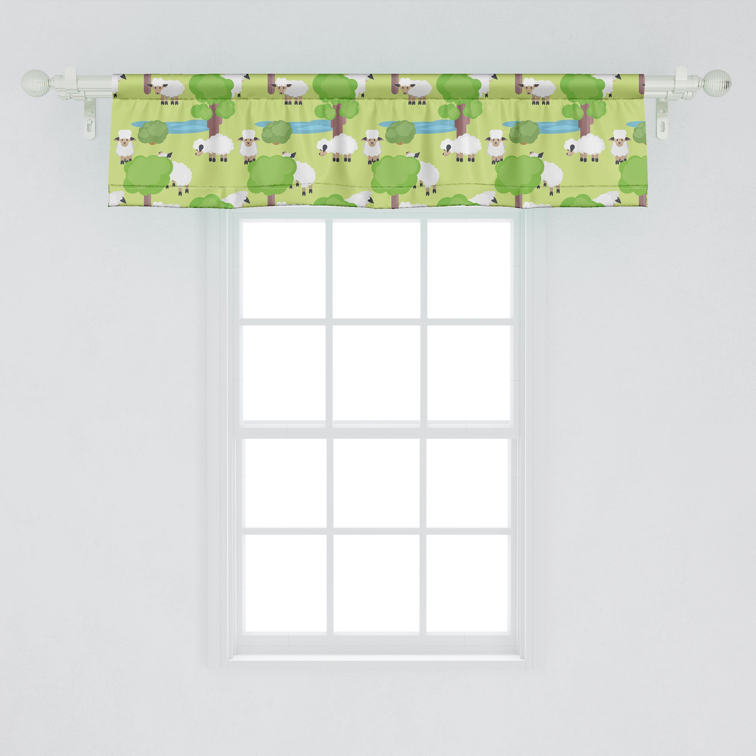 Scheibengardine Vorhang Volant Wald Dekor Cartoon Microfaser, Bauernhoftier mit Stangentasche, Abakuhaus, Schafe im Küche Schlafzimmer für