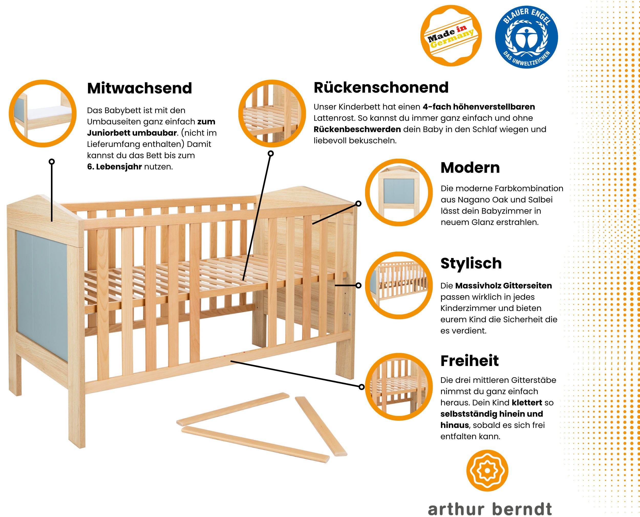 arthur berndt Babybett Kinderbett »Roofy« 70 x 140 cm
