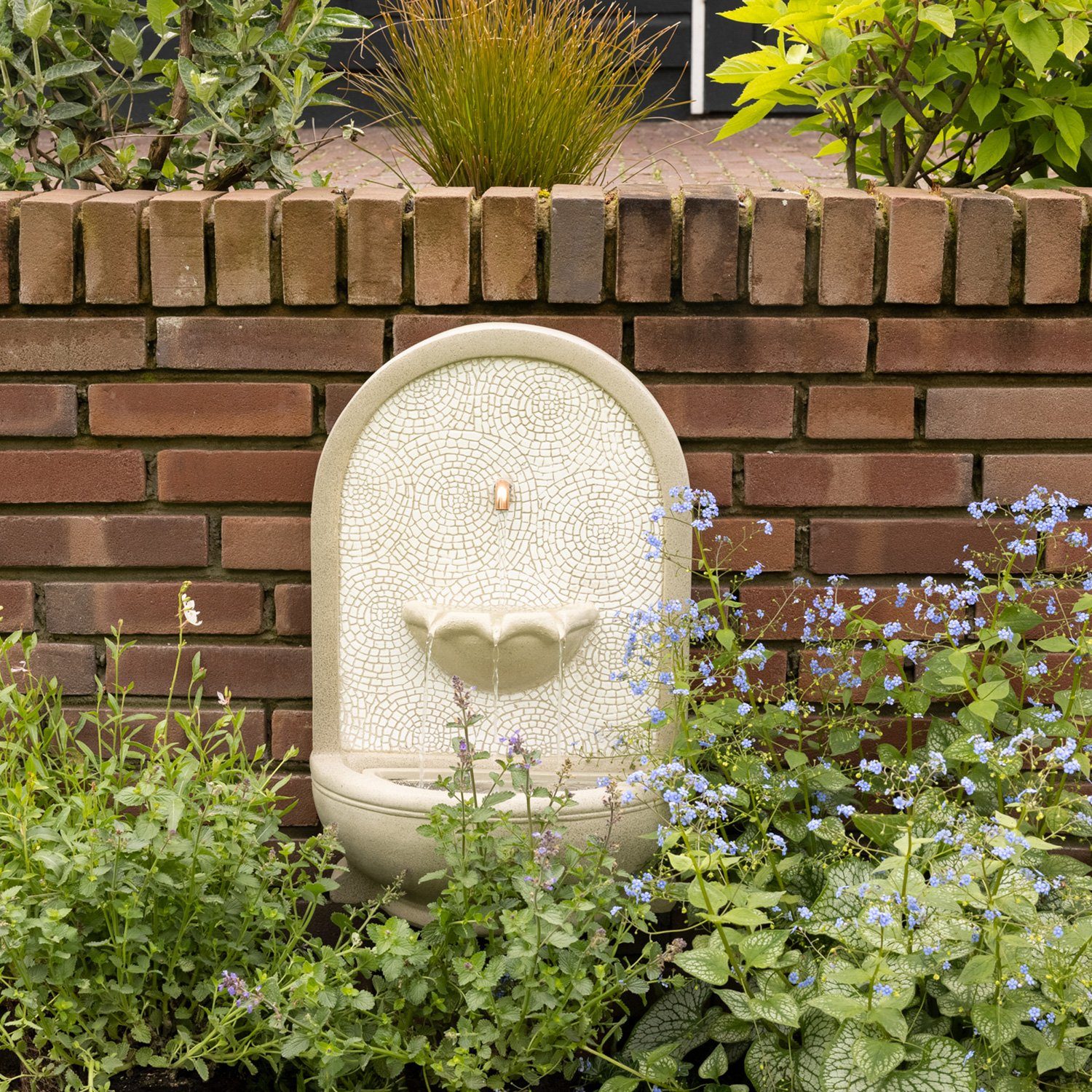 MARELIDA Gartenbrunnen Brunnen rund Wandbrunnen 36 cm 54cm, natur Breite Standbrunnen Zierbrunnen