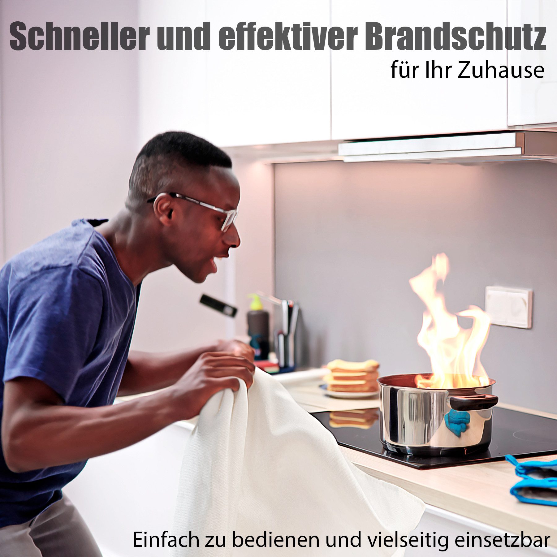 BigDean Löschdecke Fettbrand-Schutz aus Fiberglas – Geprüft nach DIN EN 1869:2001, 100x100 cm, (Packung, 2-St., Löschdecke), Feuer-Löschdecke mit Griffen