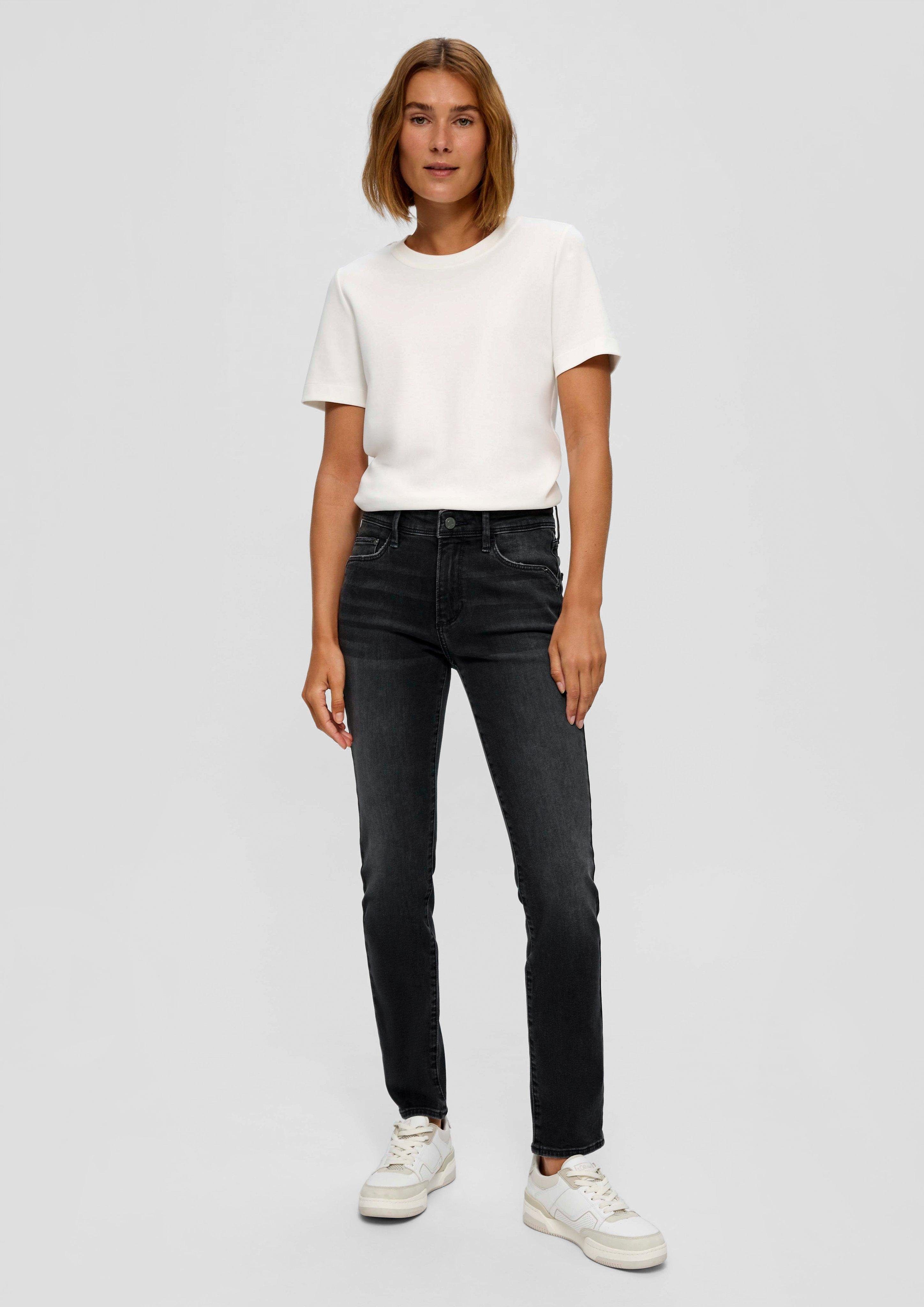 s.Oliver 5-Pocket-Jeans Jeans Betsy / Slim Fit / Mid Rise / Slim Leg / Baumwollstretch Nieten, Label-Patch graphit