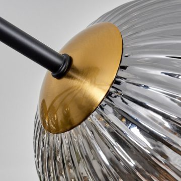 hofstein Deckenleuchte Deckenlampe aus Metall/Riffelglas in Schwarz/Gold-/Rauch-/Bernstein, ohne Leuchtmittel, moderne Leuchte mit Glasschirmen (15 cm), 8 x G9, ohne Leuchtmittel