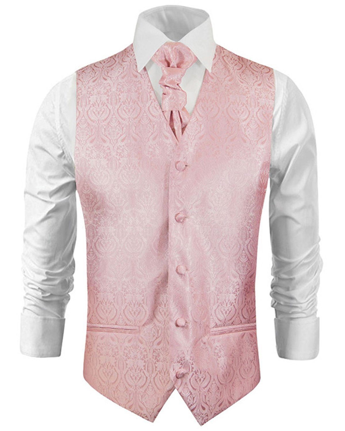 Paul Malone Anzugweste Herren Hochzeitsweste mit Plastron Set 2tlg barocke rosa (Set, 2-tlg., mit Weste und Plastron) altrosa V366, Gr. 50 (S)