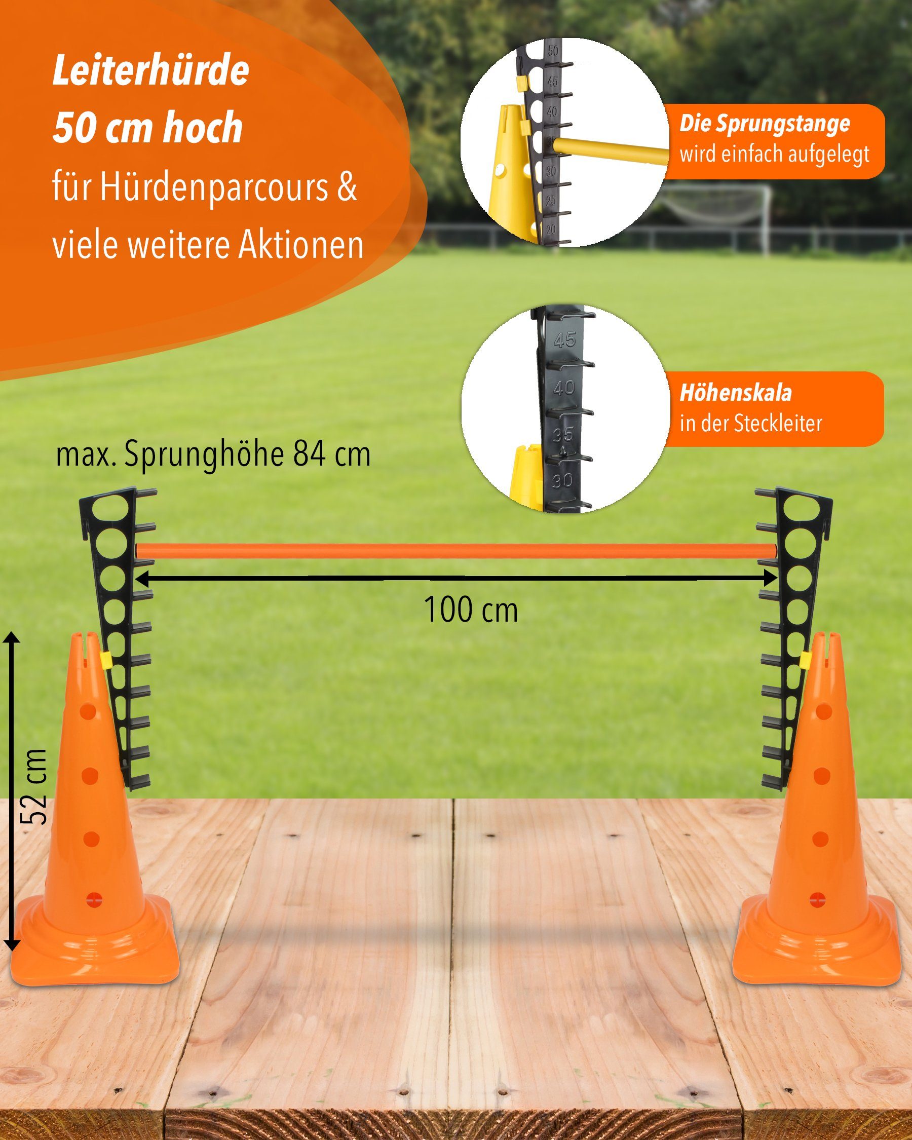 Superhund Hürde Leiterhürde mit Kegel 50 und Stange 100 cm Farbe Orange