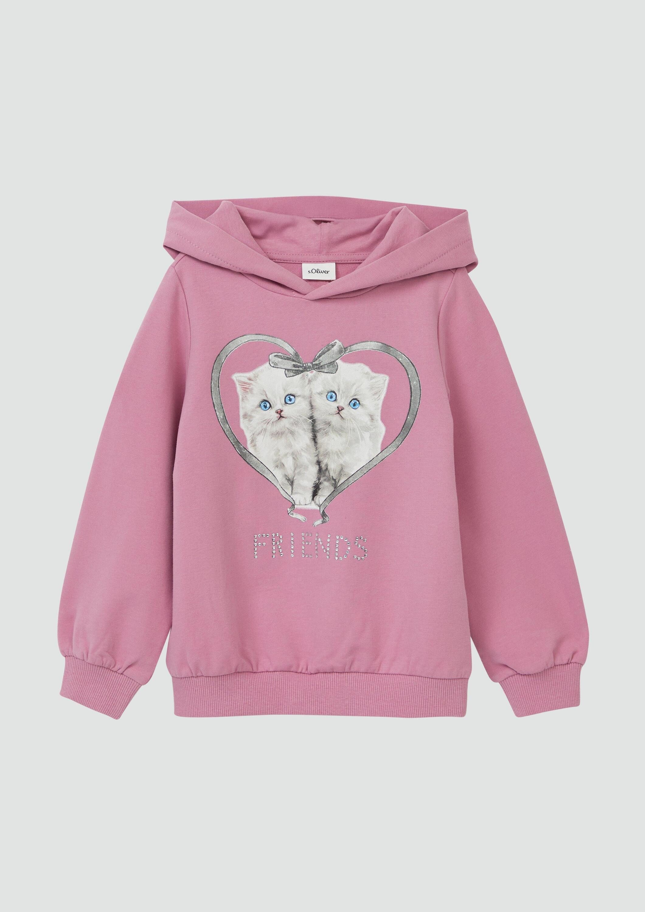 s.Oliver Sweatshirt Sweatshirt Hoodie mit Frontprint und Schmucksteinen günstig online kaufen