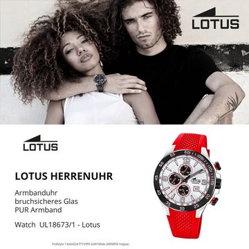 Lotus Quarzuhr LOTUS Herren Uhr Sport 18673/1 PU Quarz, (Analoguhr), Herrenuhr rund, groß (ca. 45mm) PURarmband rot