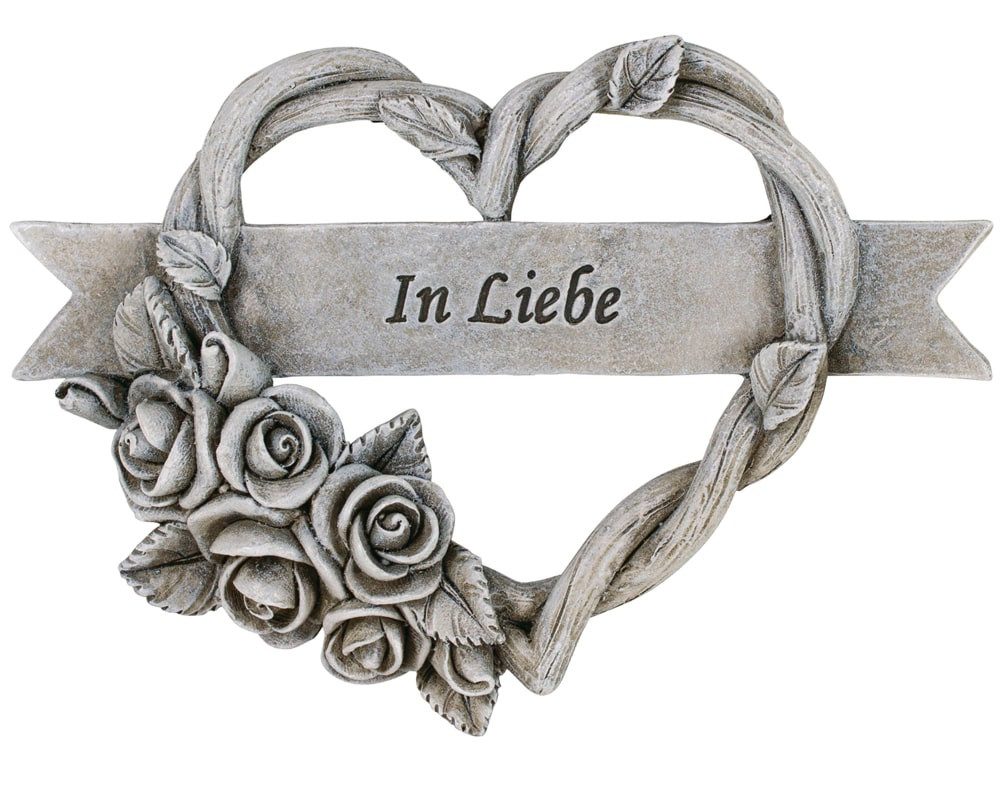 matches21 HOME & HOBBY Dekofigur Grabschmuck Herz mit Rosenranke IN LIEBE grau 14,5 cm (1 St)