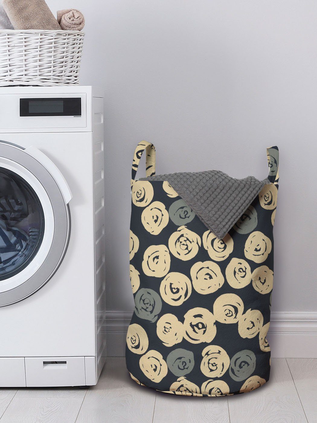 Neutral Wäschekorb für mit Kordelzugverschluss Waschsalons, Griffen Rosenblätter Abstrakt Wäschesäckchen Abakuhaus