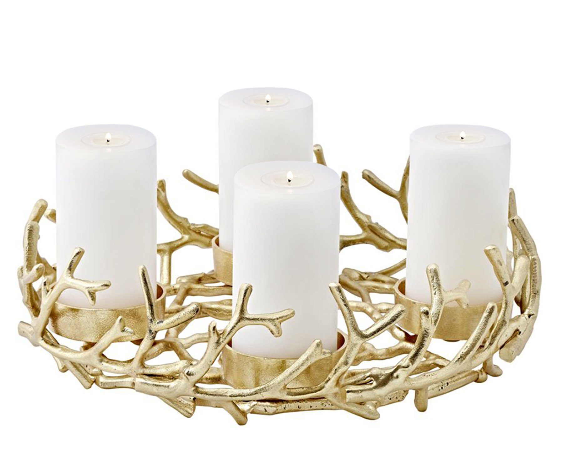 EDZARD Adventskranz Porus, (42 cm) Kerzenhalter für Stumpenkerzen, Adventsleuchter als Weihnachtsdeko für 4 Kerzen á Ø 8 cm, Kerzenkranz als Tischdeko mit Gold-Optik, vernickelt | Kerzenständer
