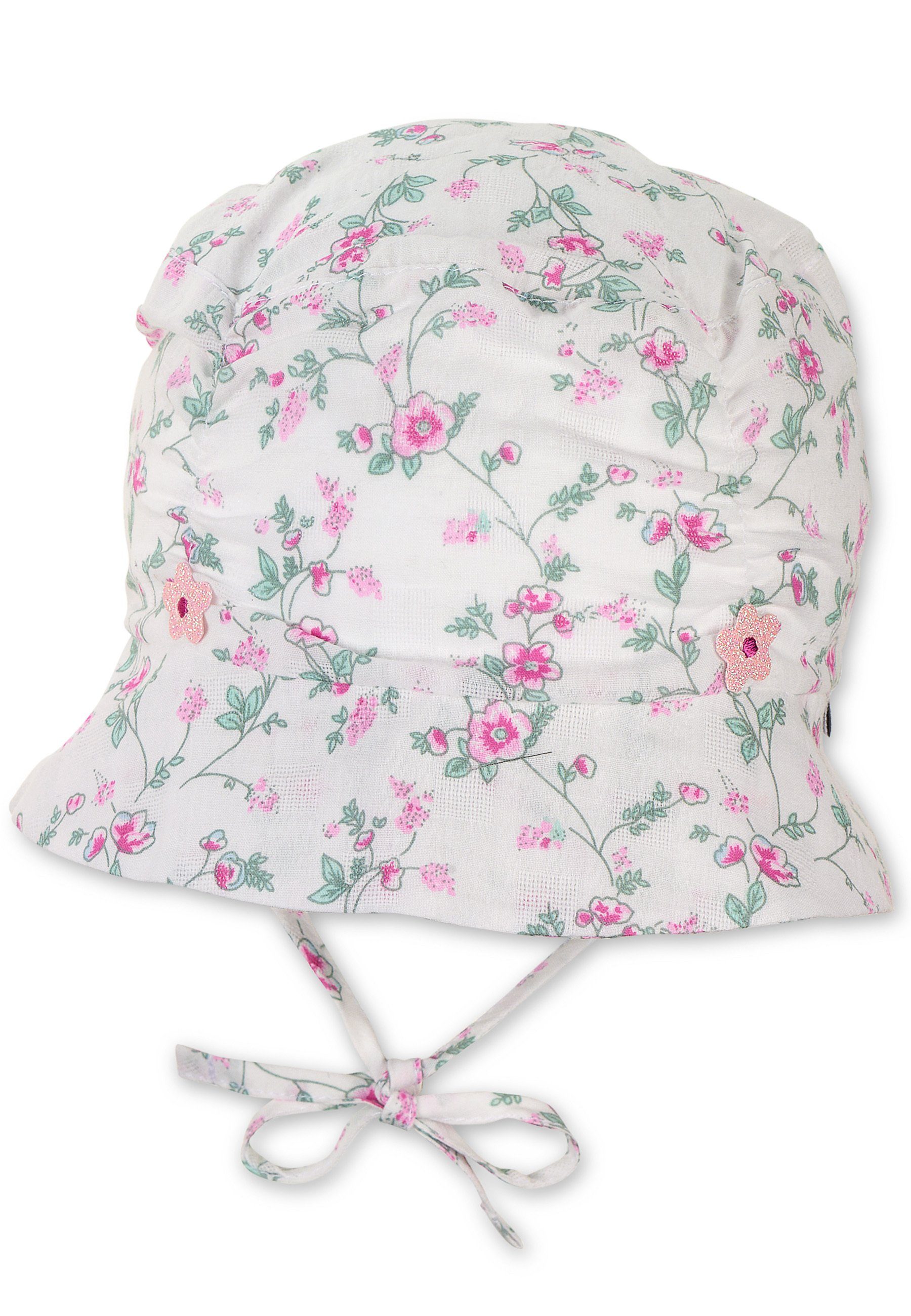 Sterntaler® Schirmmütze Hut Blumen (1-St., Sommerhut Baby bedruckt mit UV-Schutz ideal für den Sommer) Sonnenhut Kinder mit Bindeband und Ohrenklappen weisse Farbe
