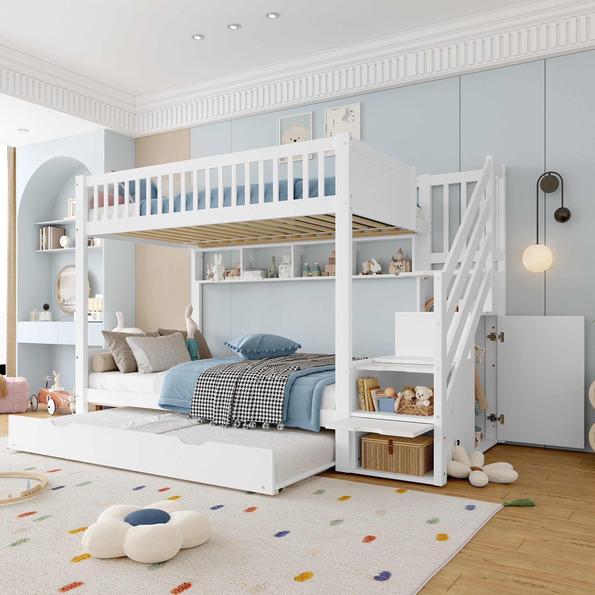 Flieks Etagenbett, Kinderbett 90x200cm mit Ausziehbett günstig online kaufen