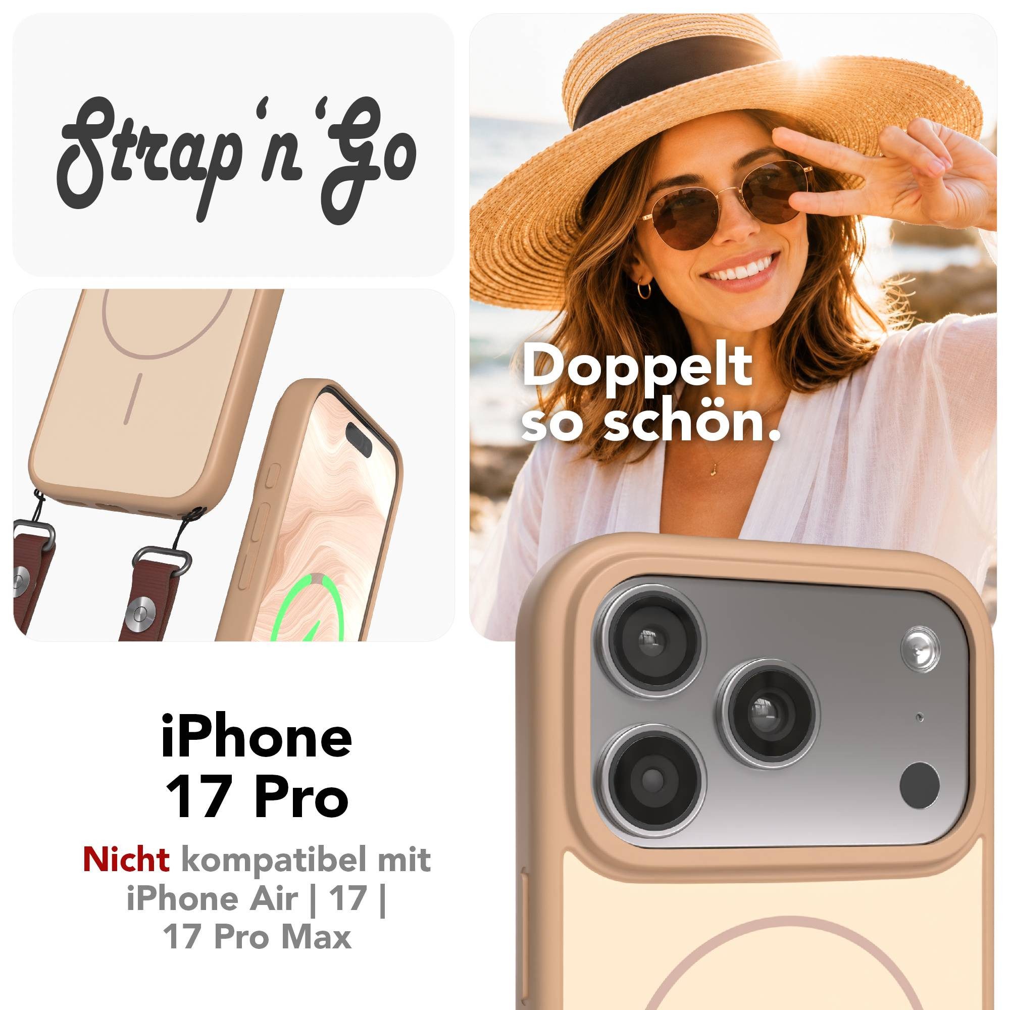 EAZY CASE Handykette Outdoor Case Thin MagSafe mit Band für Apple iPhone 17 Pro 6,3 Zoll, Outdoor Case mit Slim MagSafe Ring und Crossbody Band in Dunkelbraun