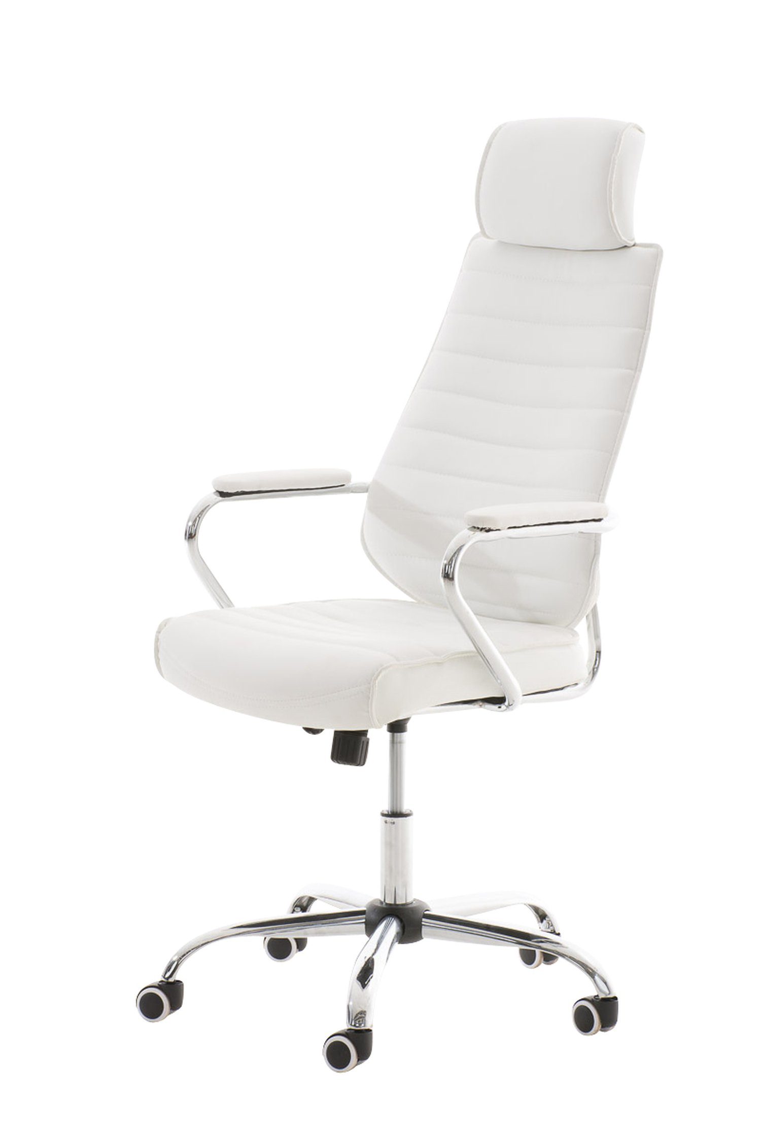 TPFLiving Bürostuhl Rocket V2 mit bequemer Rückenlehne - höhenverstellbar und 360° drehbar (Schreibtischstuhl, Drehstuhl, Chefsessel, Bürostuhl XXL), Gestell: Metall chrom - Sitz: Kunstleder weiß | Drehstühle
