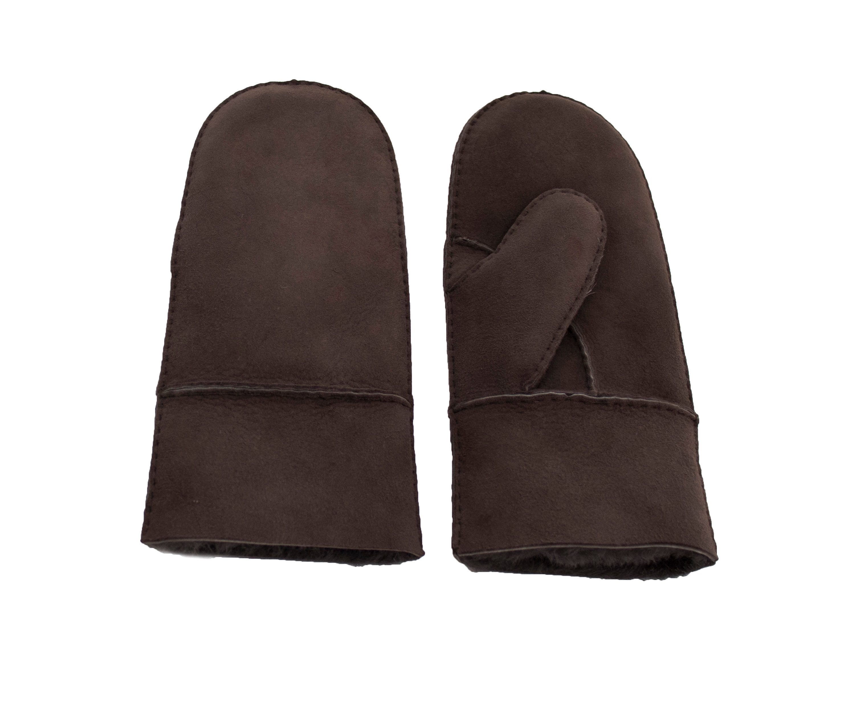 Reissner Lammfelle Lederhandschuhe Fäustlinge Faust Handschuhe Lammfell mit Veloursleder (2-St) mit umgeschlagbarem Rand – Bild 4 von 5