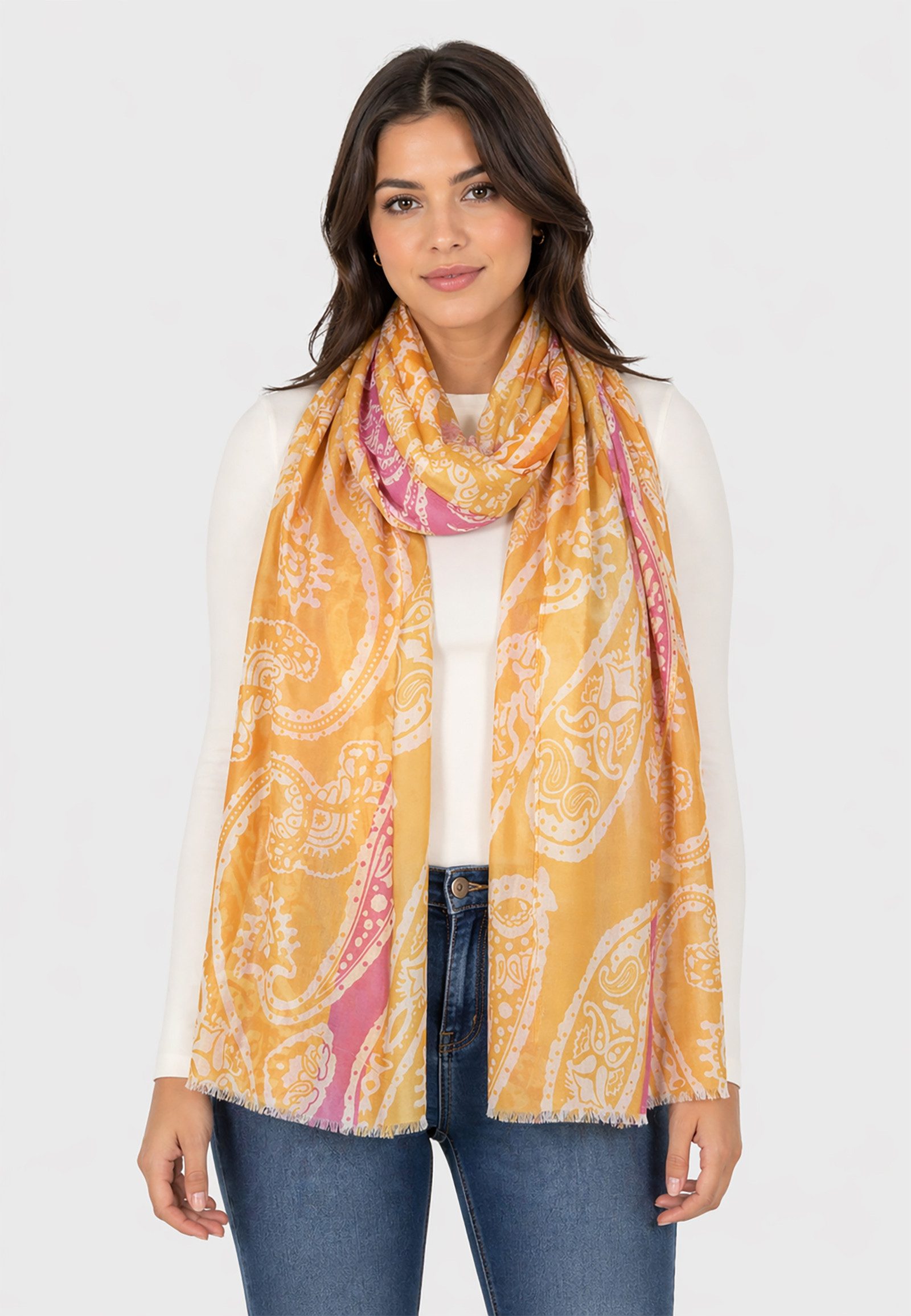 Faera Modeschal Weich gewebt Fransen Modern Aufdruck Leichtes Material, (1-St), 9638 in Orange