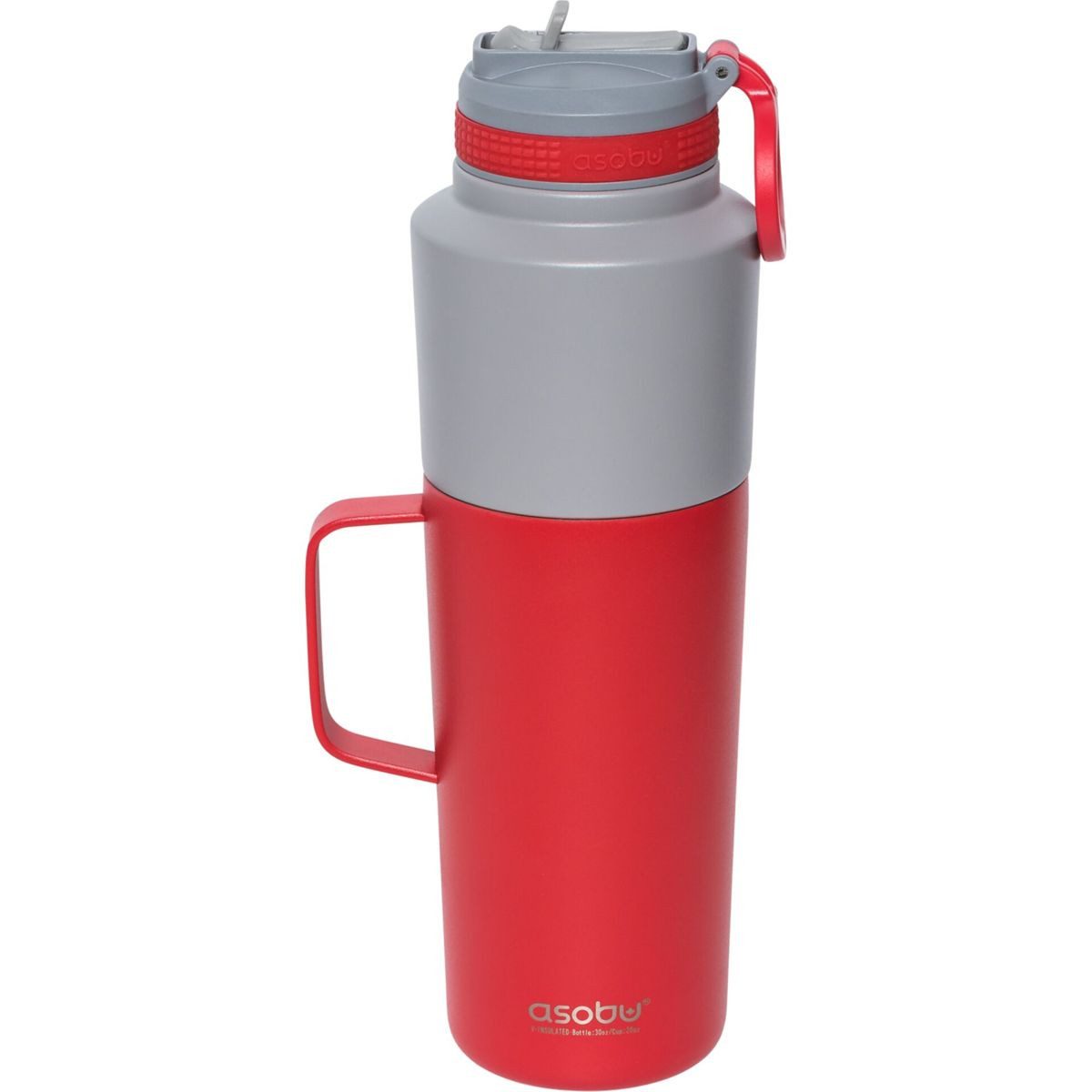ASOBU Trinkflasche Twin Pack Bottle with Mug Rot, 0.9 L + 0.6 L
