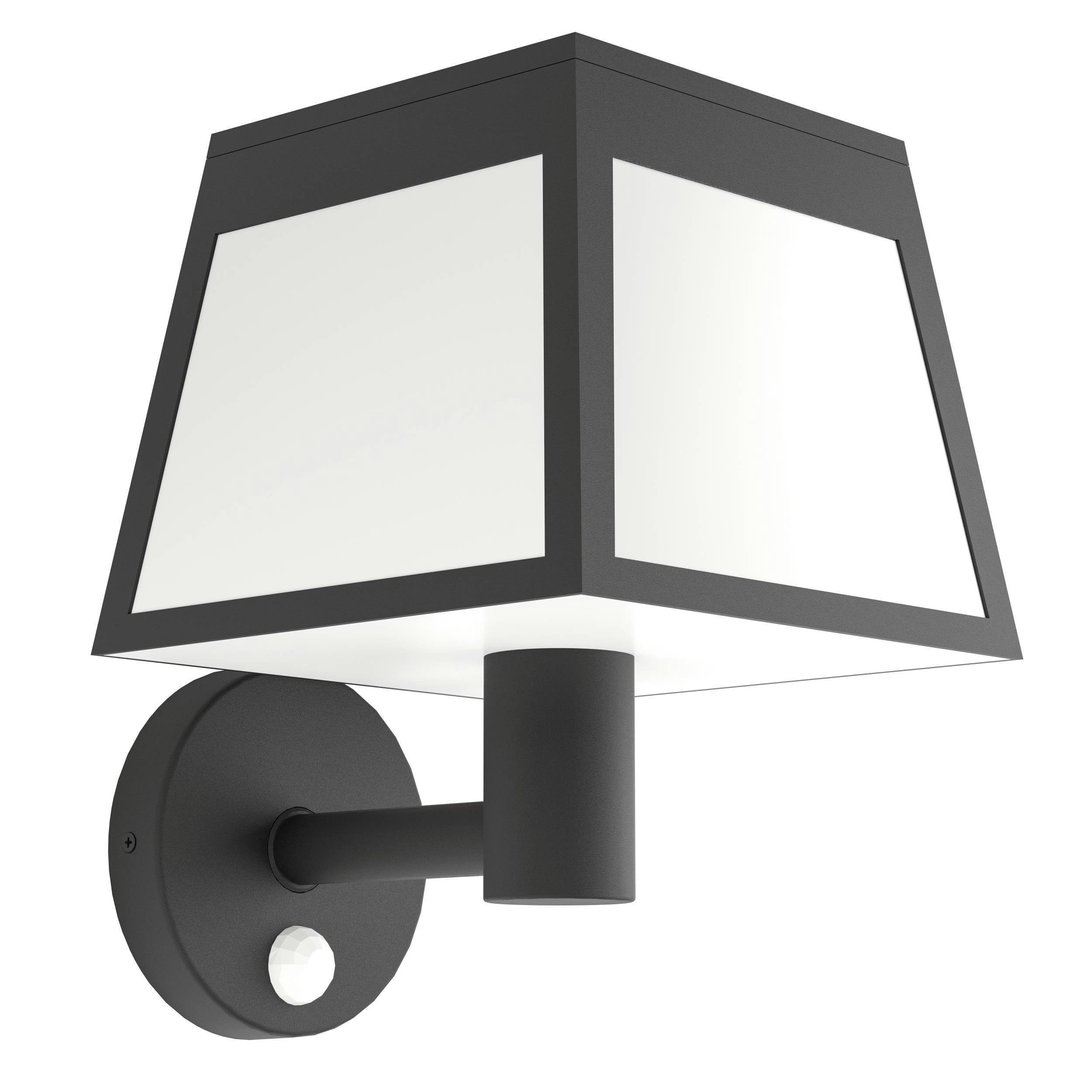 EGLO LED Solarleuchte Altilia Wandlampe, Solarlampe, Außenlampe, Laterne, Kunststoff, IP44, Bewegungsmelder, LED fest integriert, Warmweiß, Solarleuchte - L15,5 x H20 x AL23 cm - schwarz - 7,5W inkl.