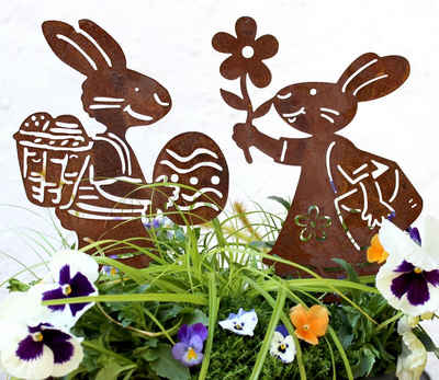 LB H&F Lilienburg Gartenfigur 2er SET Gartendeko Gartendekoration Gartenfigur Dekofigur Hase, Osterhase Osterfigur Osterstecker Figur Geschenk Ostern Frühling COMIC