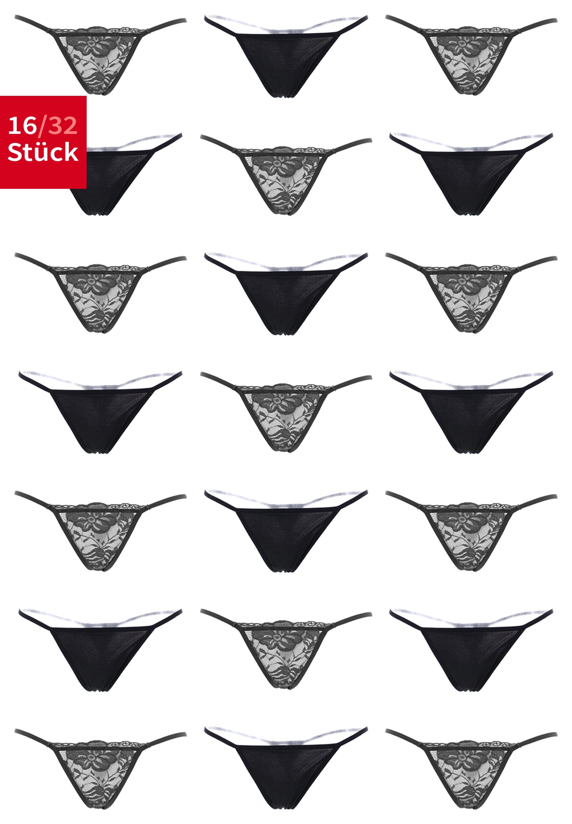 Fabio Farini String Frauen Unterwäsche - String Tanga (Spar-Set, 16-St) mit floraler Spitze oder schlicht, zufällig ausgewählte Designs