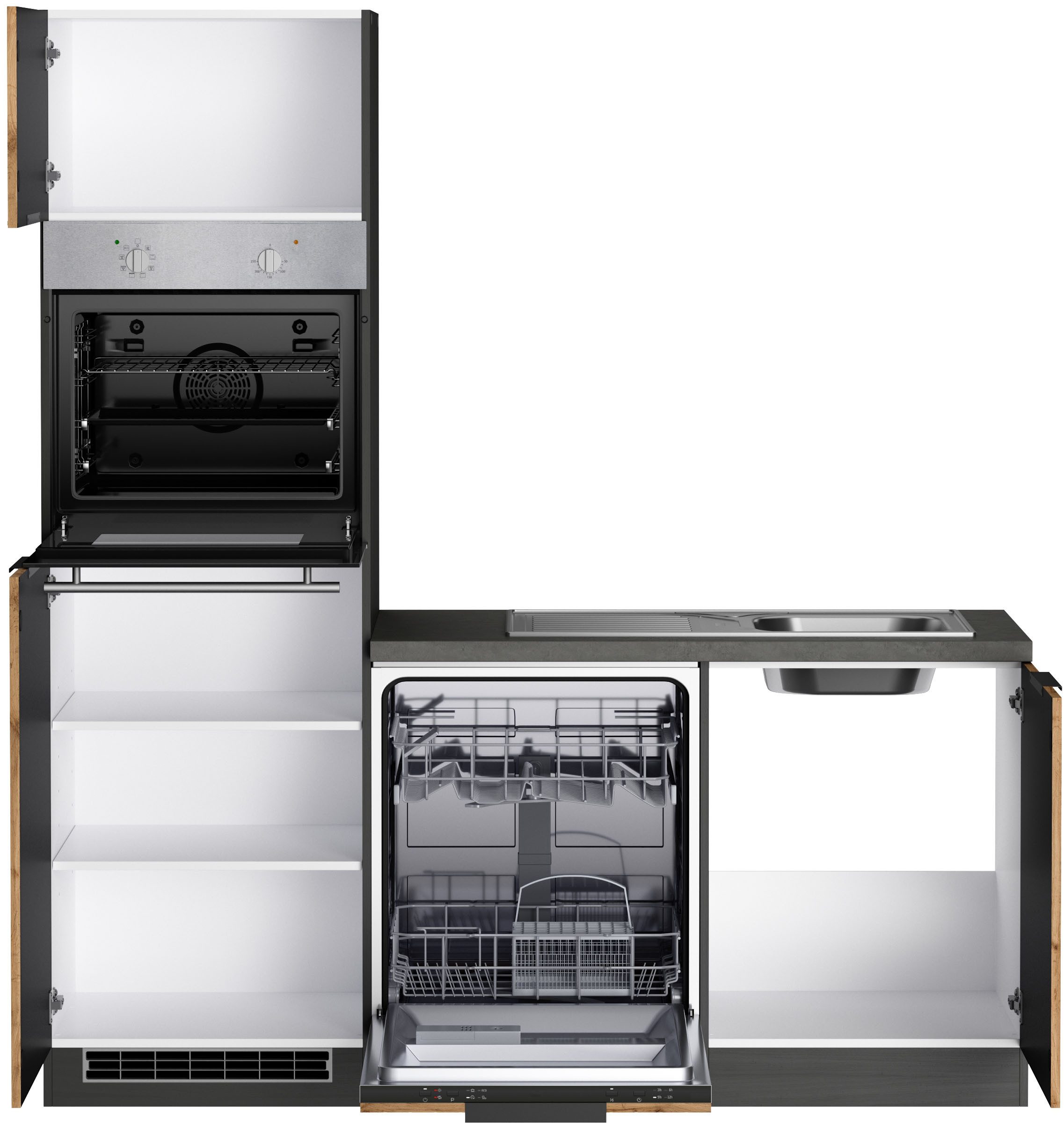 KOCHSTATION Winkelküche KS-Lagos, Stellbreite 240/240 cm, wahlweise mit E-Geräten, GK-oder Induktionskochfeld,Kühlschrank,Spüle edelstahl oder schwarz